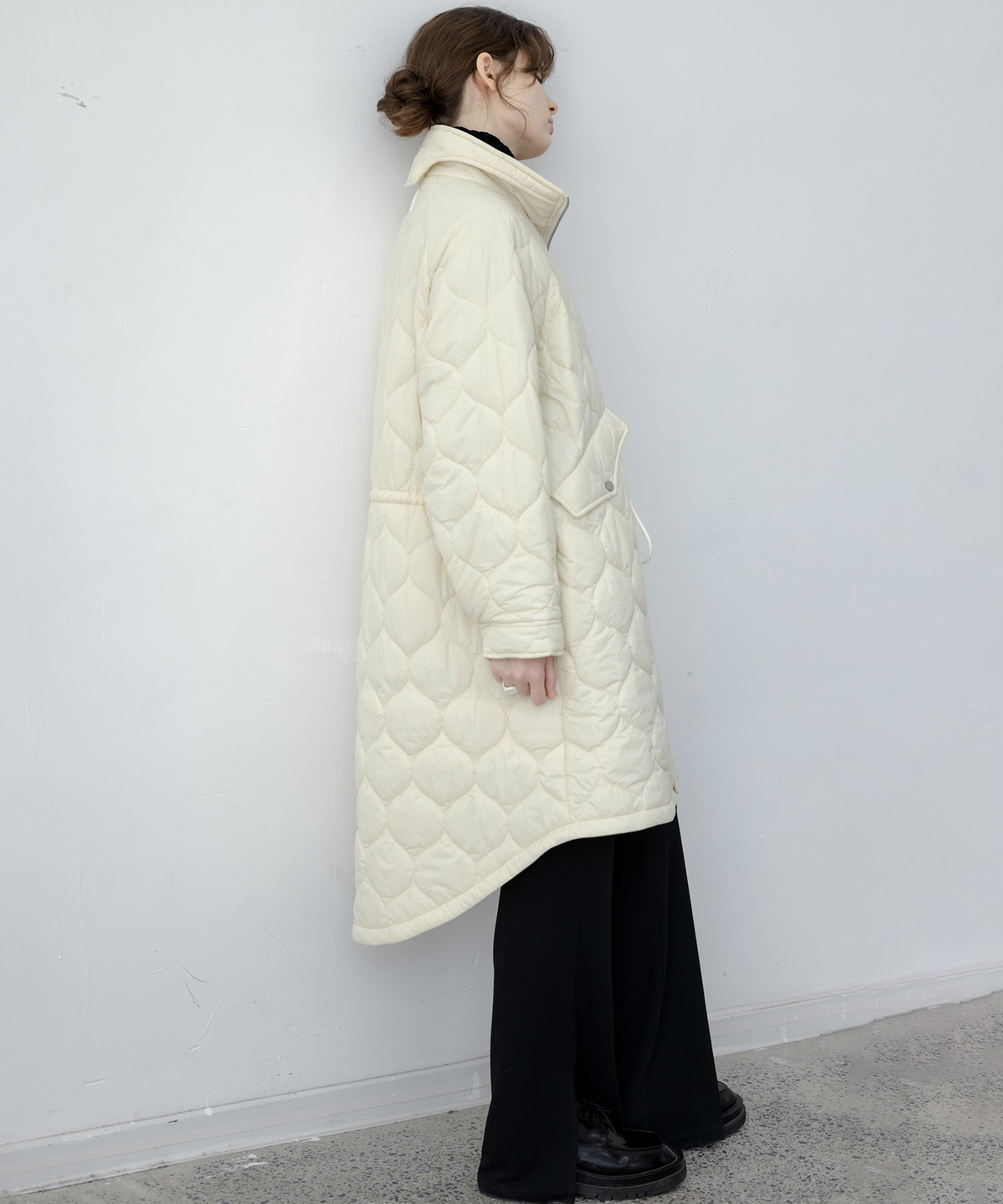 Irregular hem oversized volume quilted long coat 
