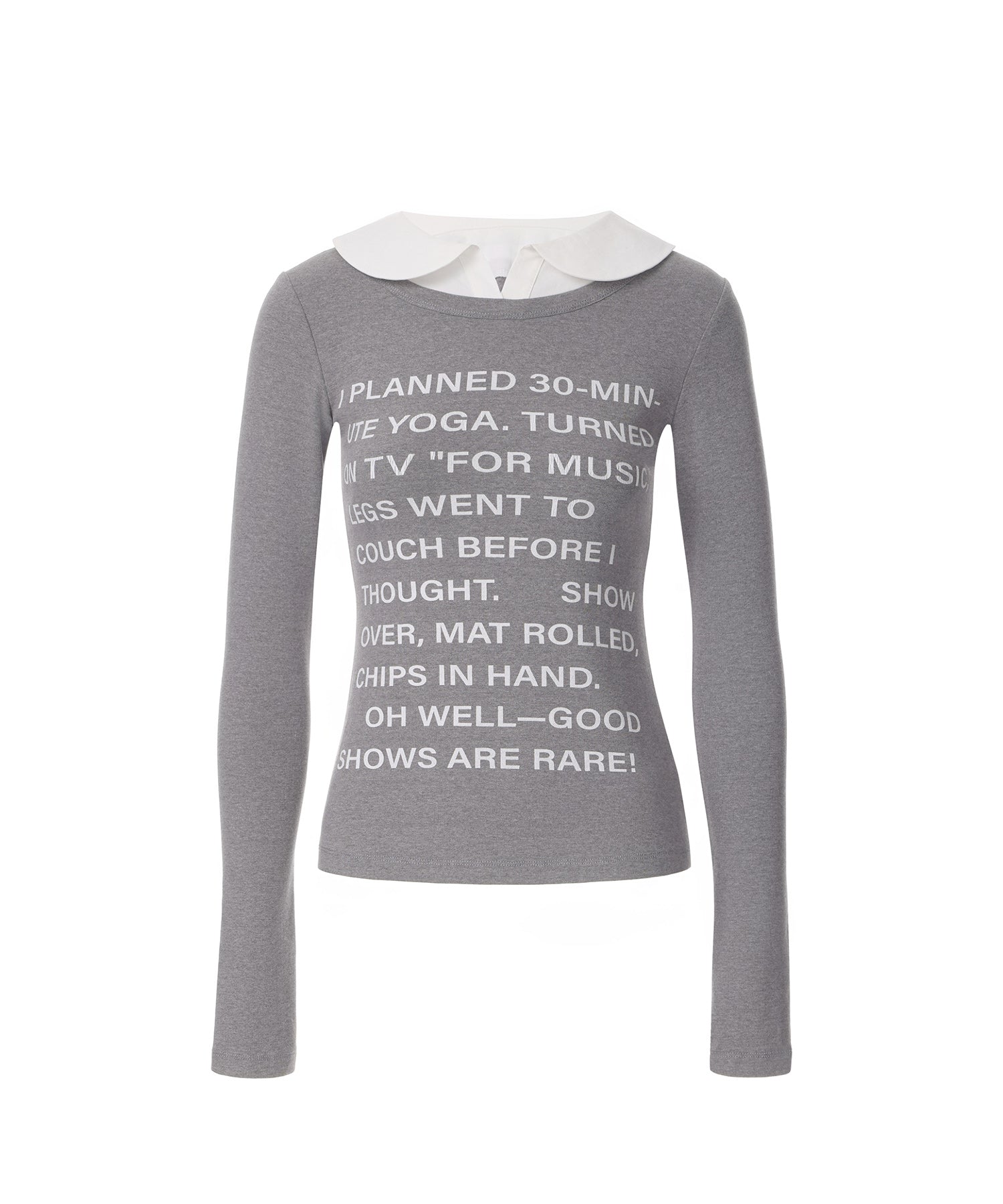 Layered-Look Shirt Collar Slogan Print Slim-Fit Base T-Shirt