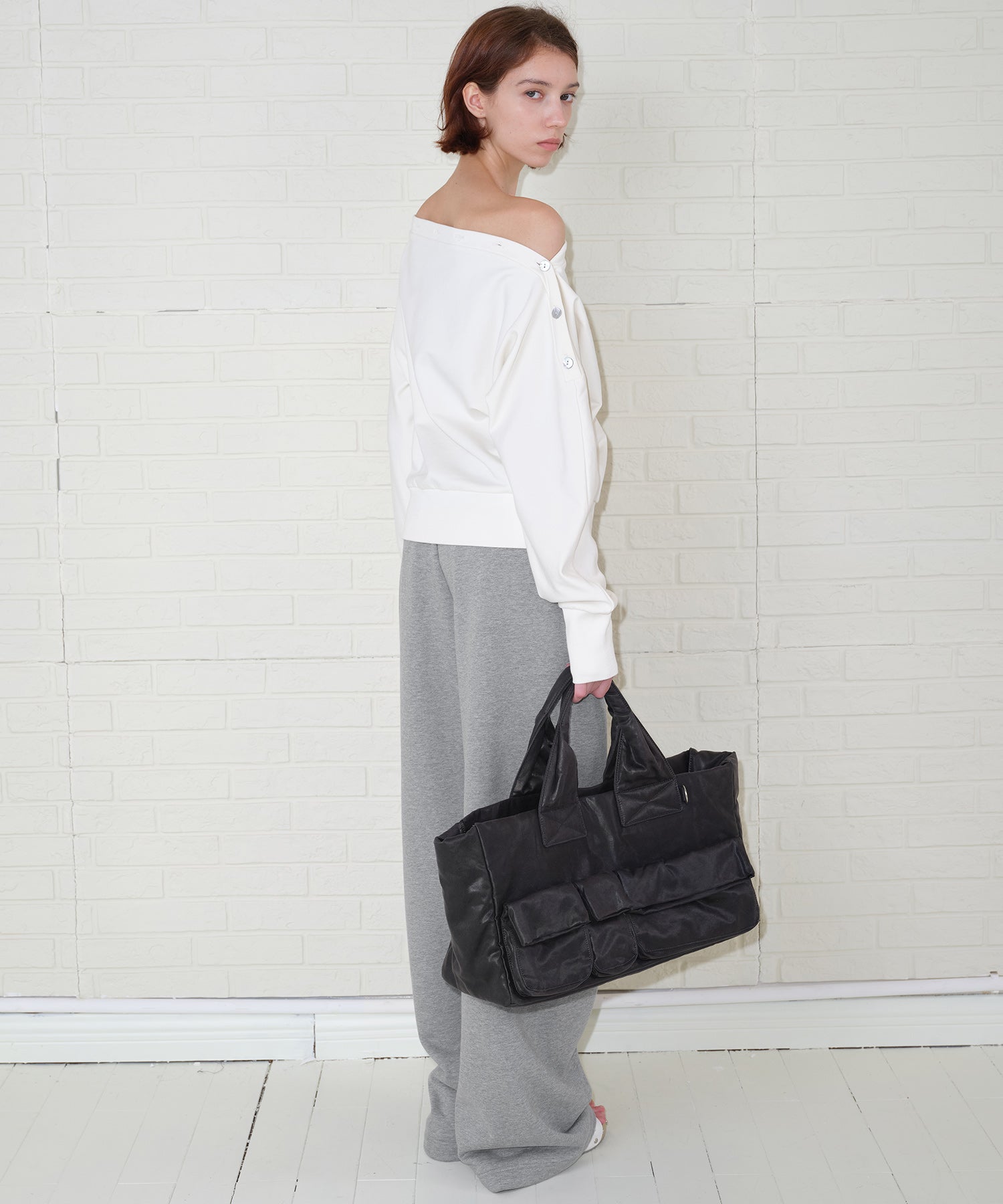 Adjustable Neck Shell Button Batwing Sleeve Lightweight Sweatshirt