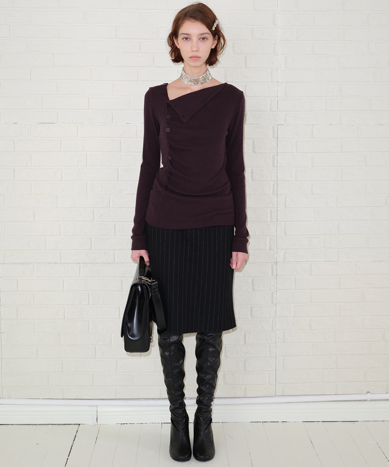 Side Button Detail Ribbed Top