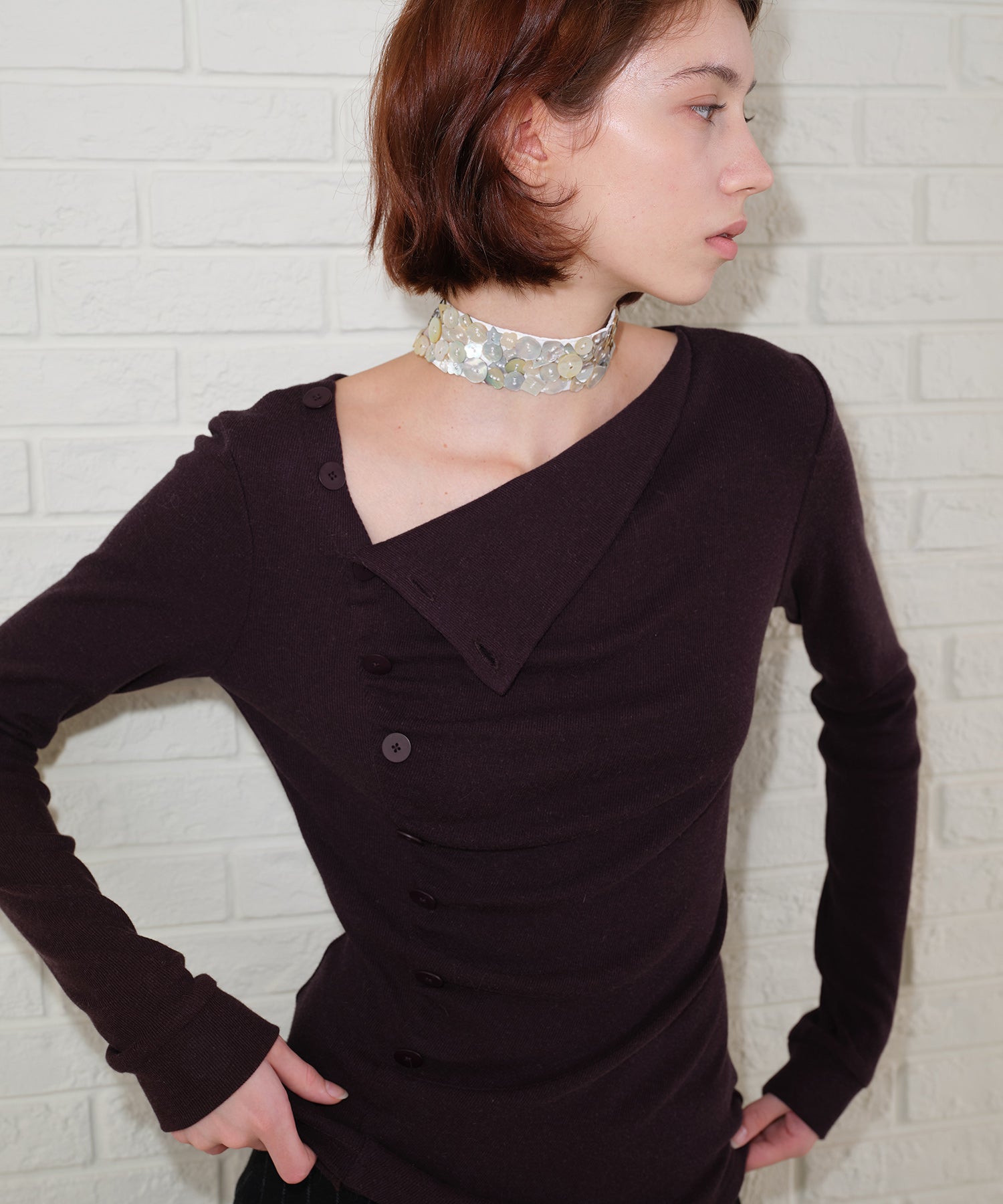 Side Button Detail Ribbed Top