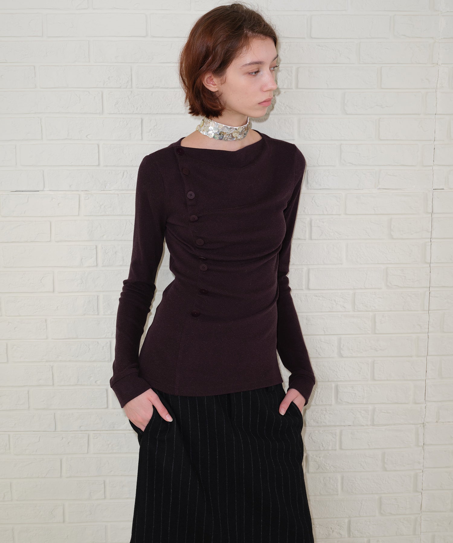 Side Button Detail Ribbed Top