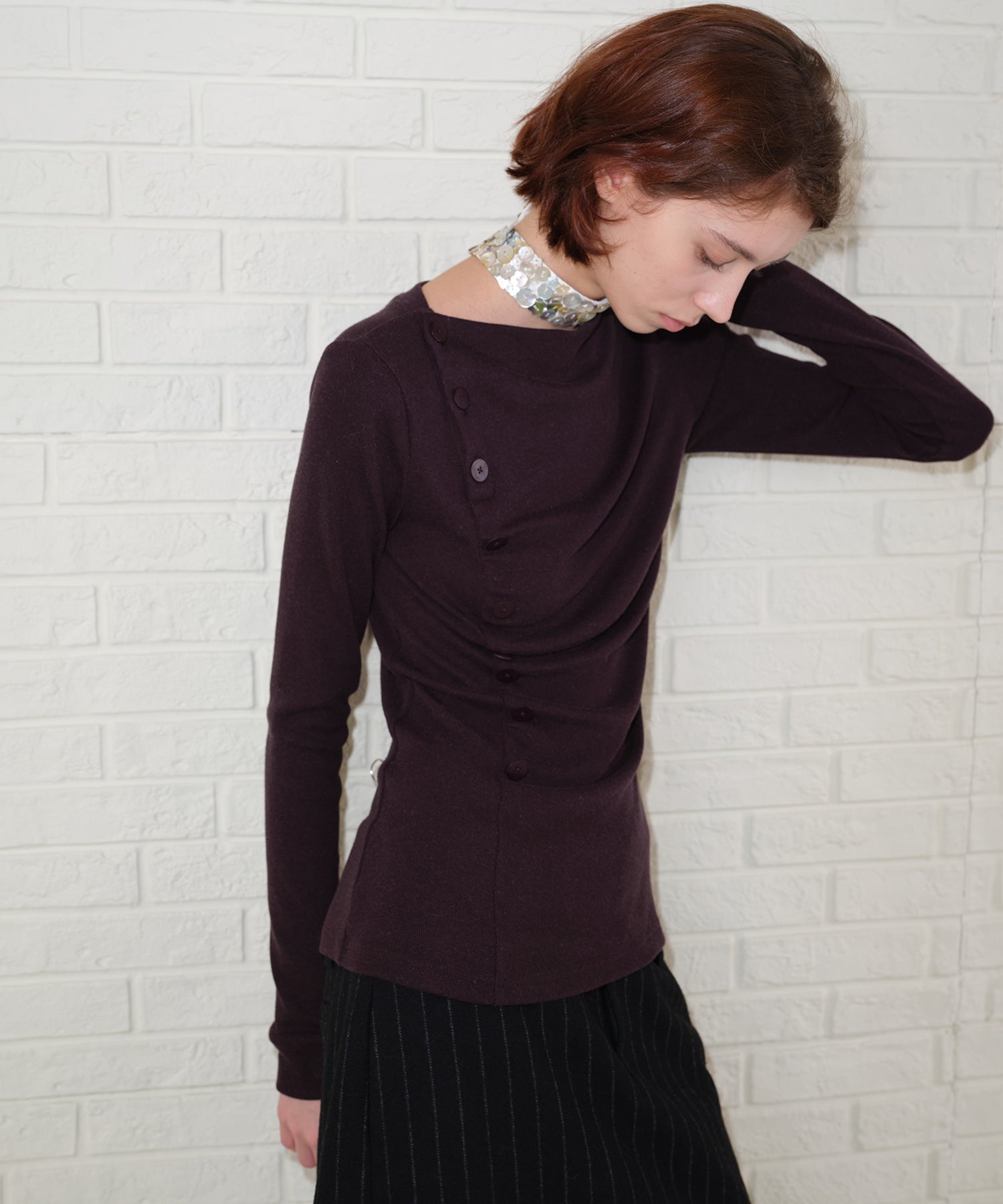 Side Button Detail Ribbed Top