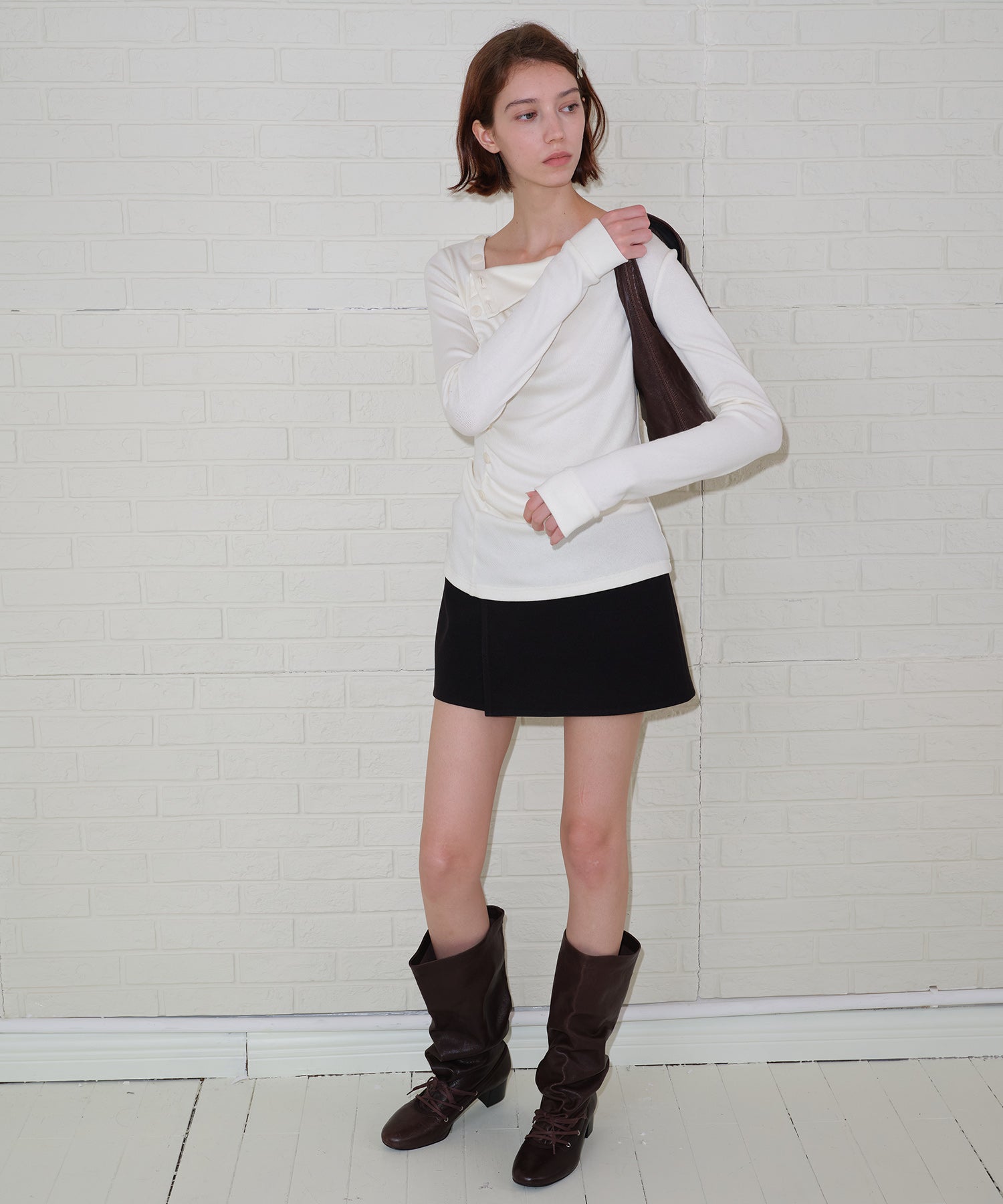 Side Button Detail Ribbed Top