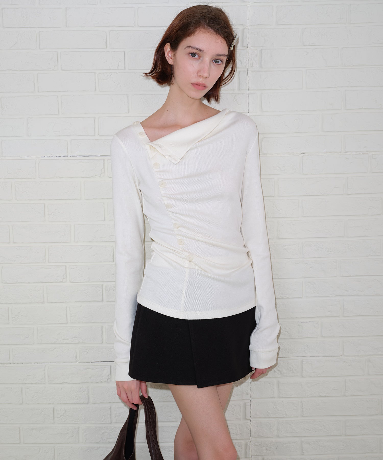 Side Button Detail Ribbed Top