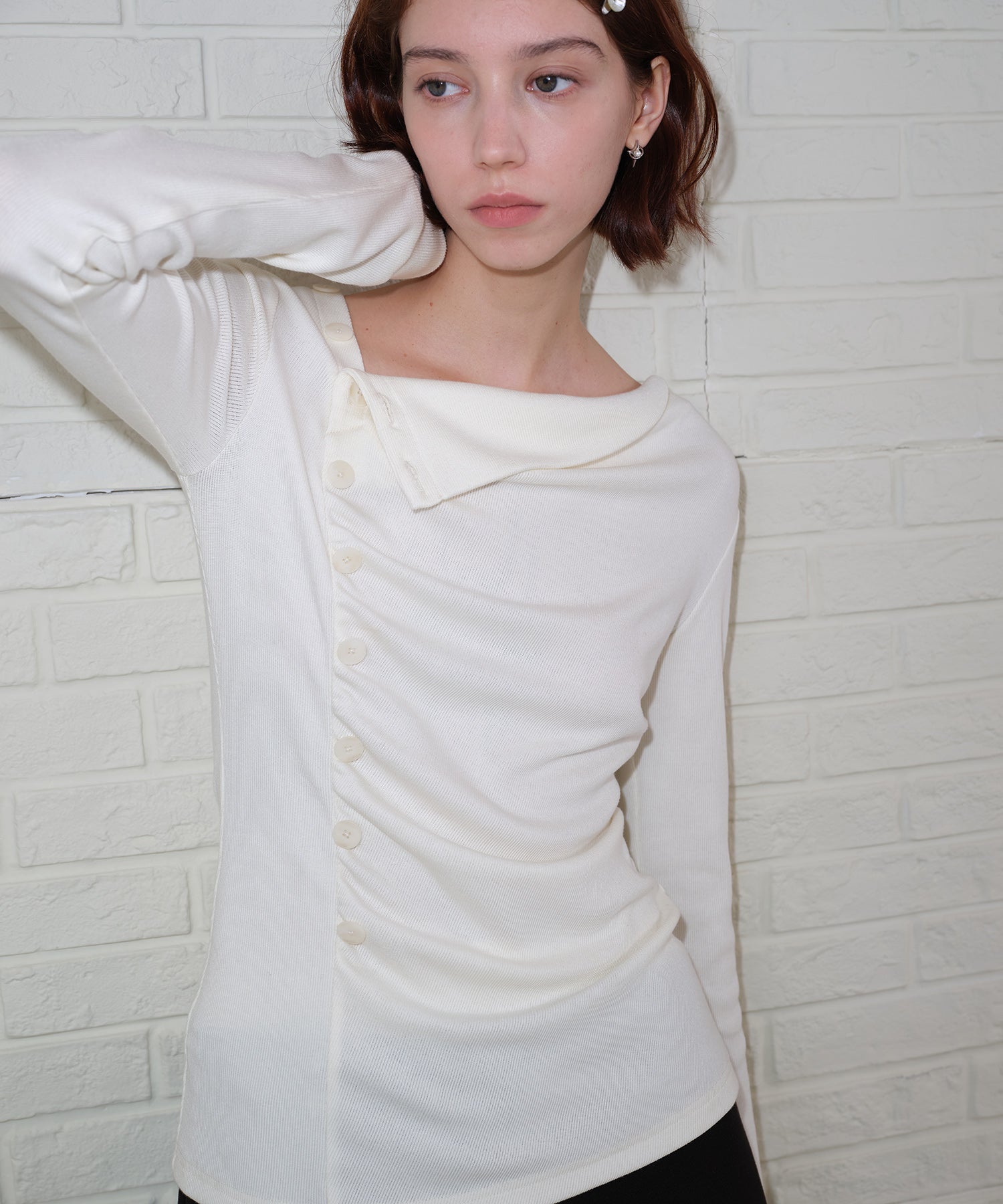 Side Button Detail Ribbed Top