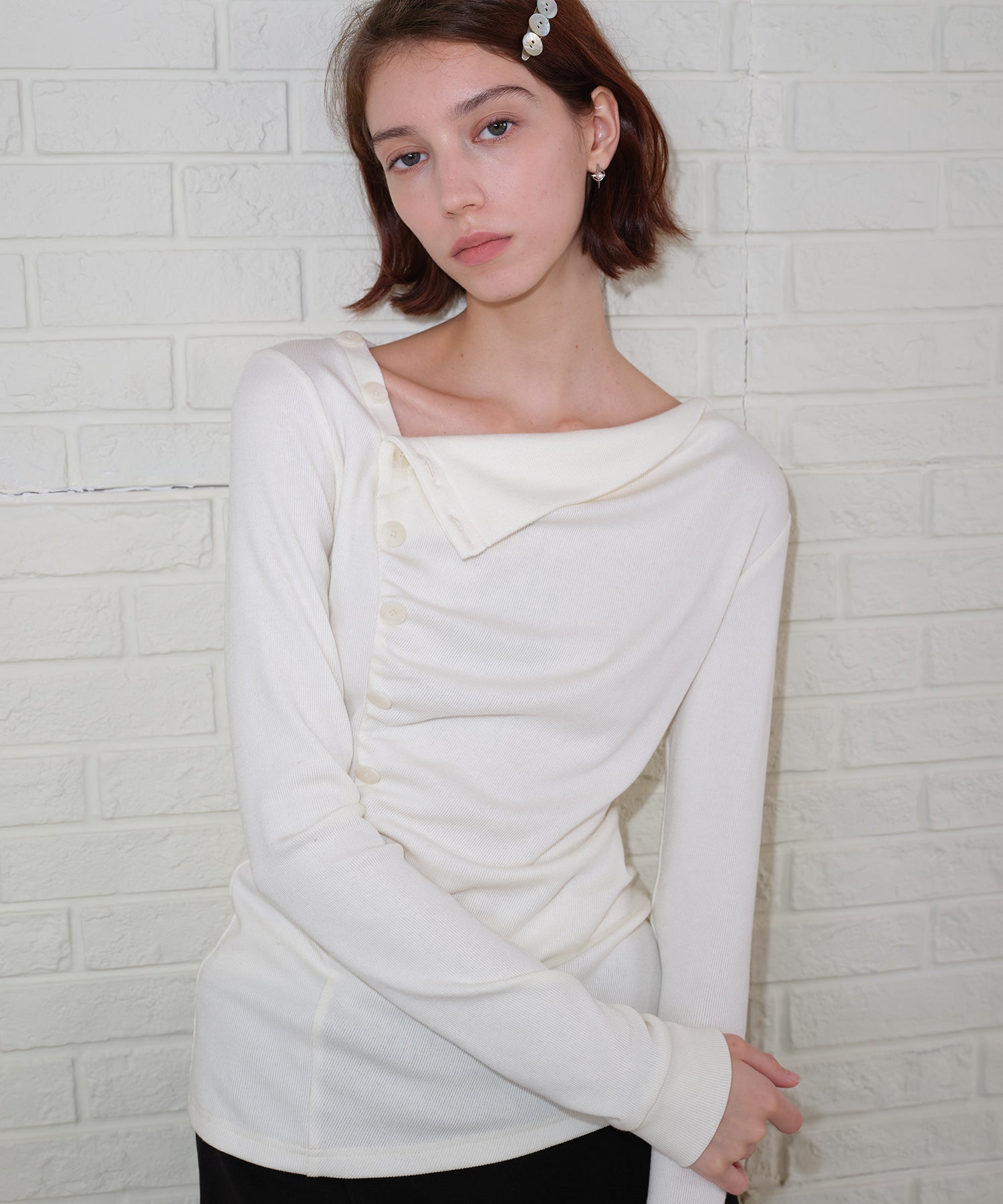 Side Button Detail Ribbed Top