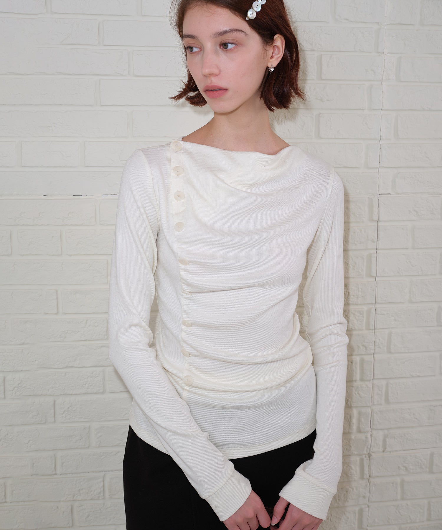 Side Button Detail Ribbed Top