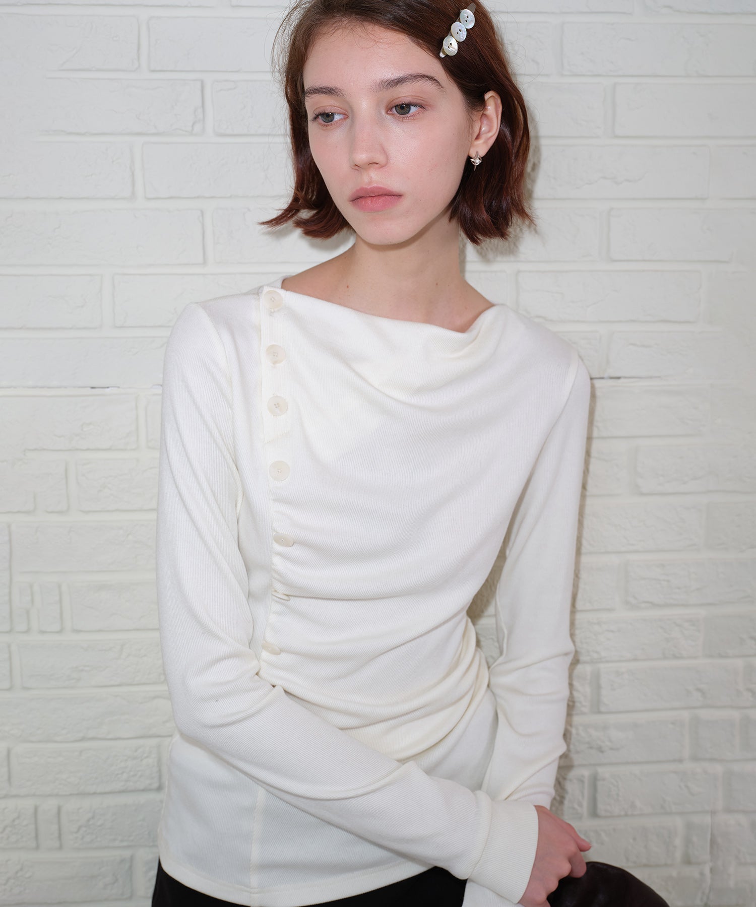 Side Button Detail Ribbed Top