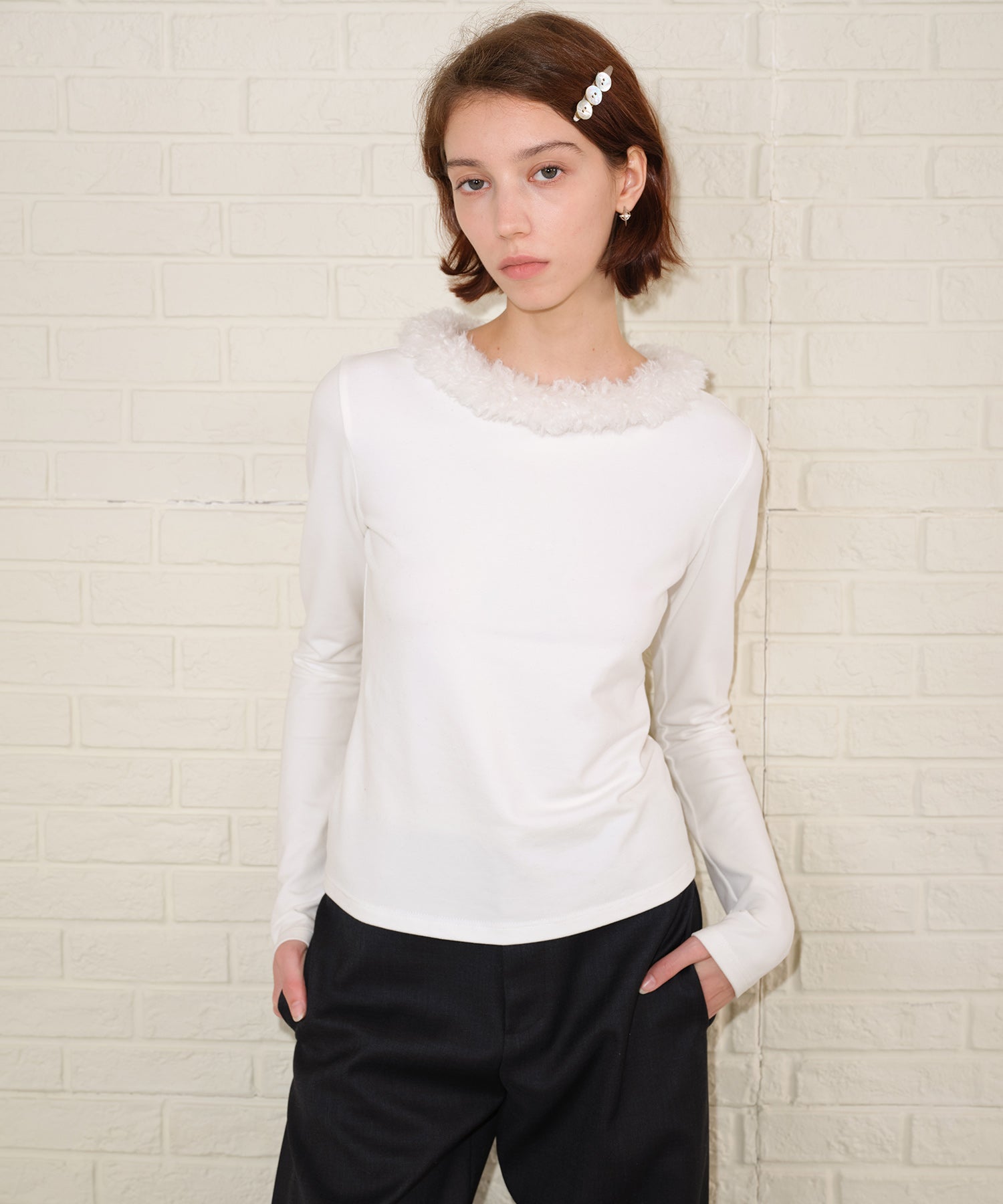 Detachable Fur Collar Stretchy Cloud-Soft Top