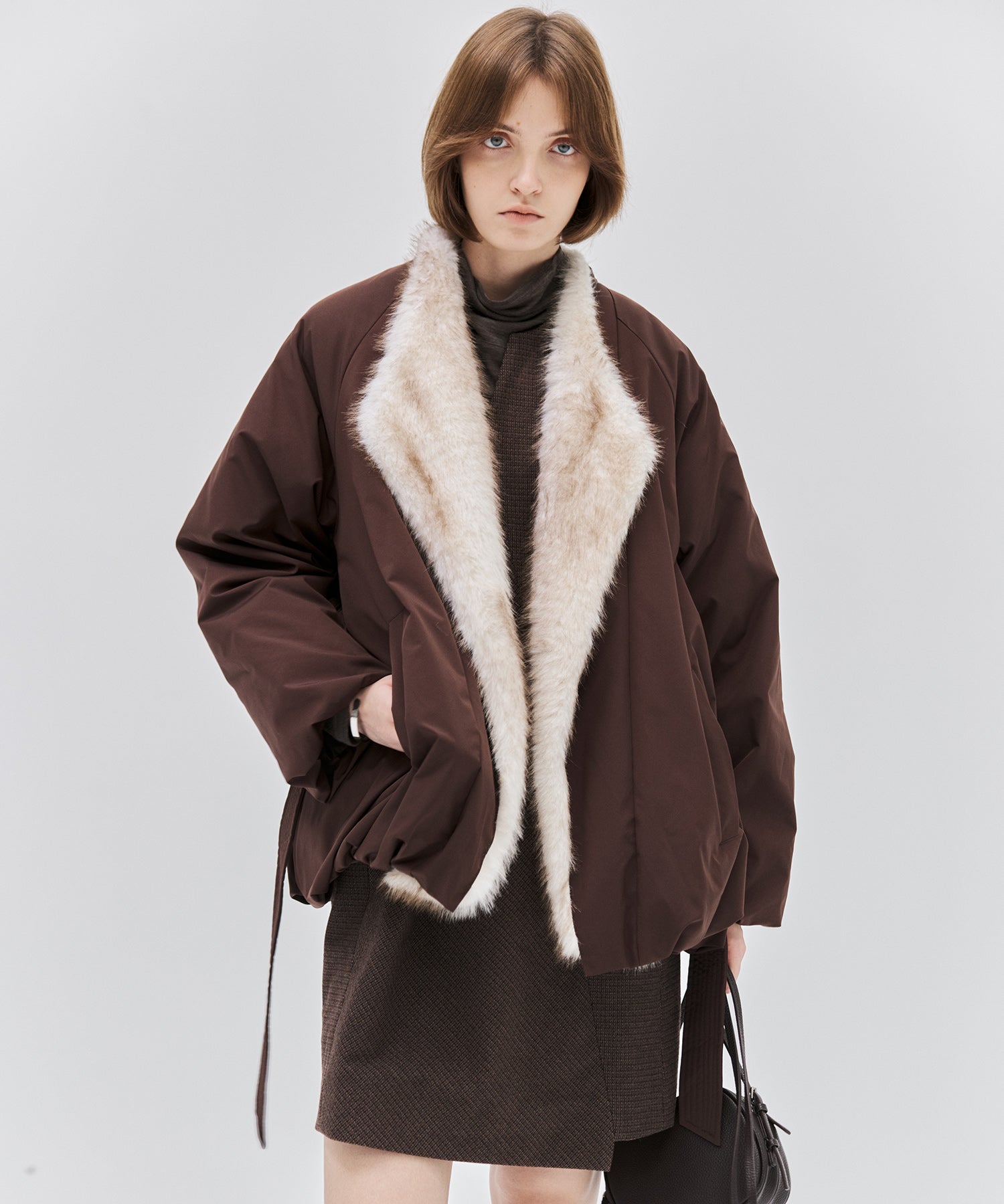 Faux Fur Collar Balloon Down Jacket