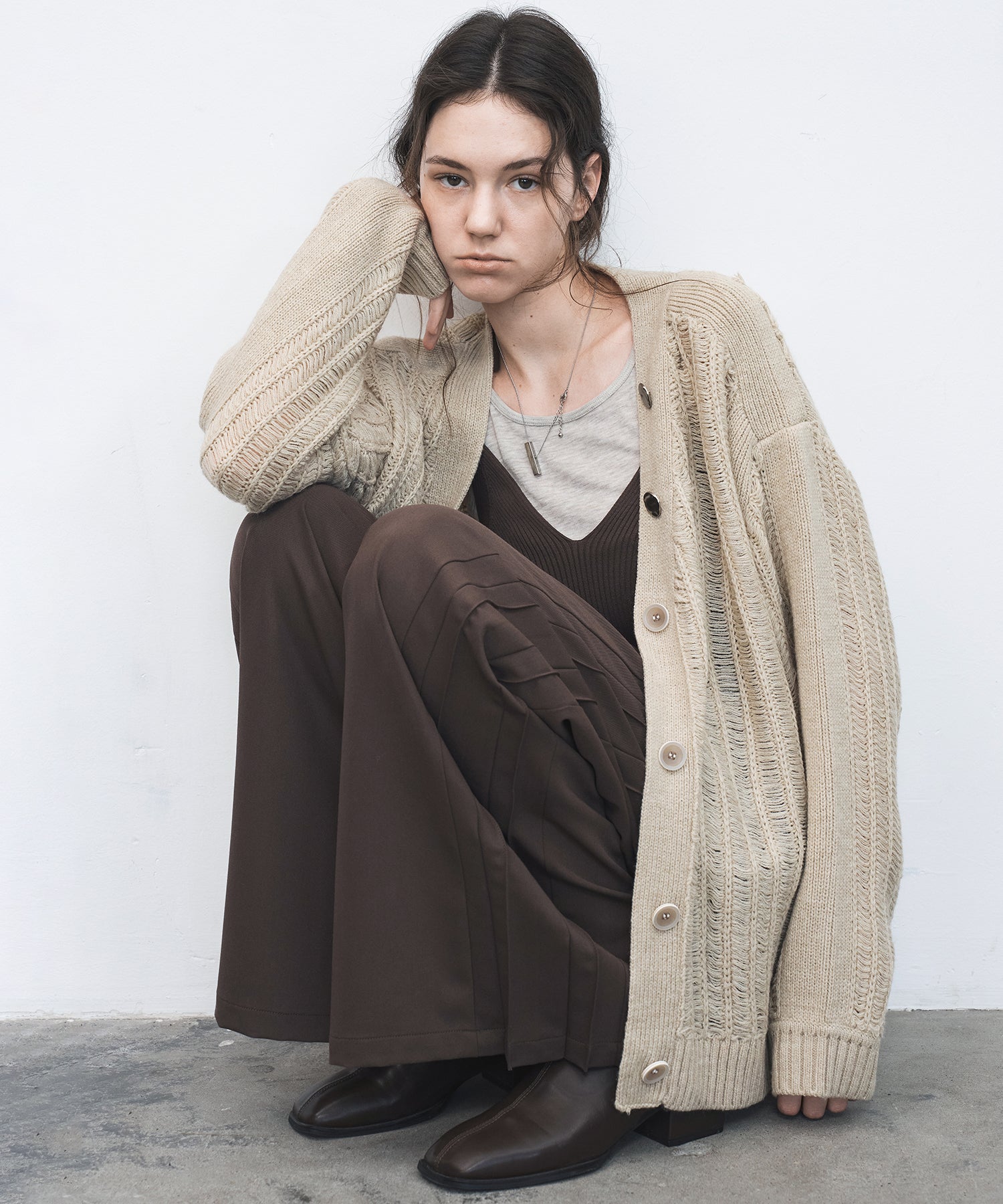 Side Pleat Wide Slacks