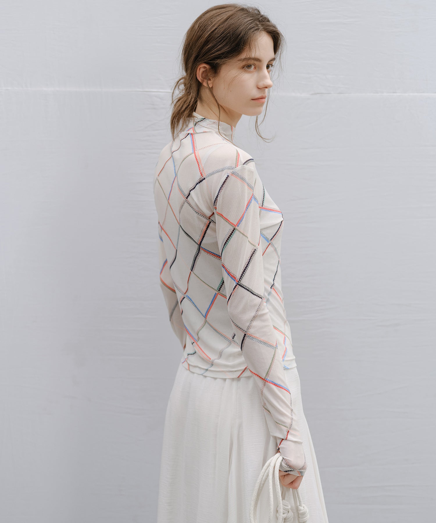 "Shipping from late February to early March" Abstract Print Sheer Mesh Top