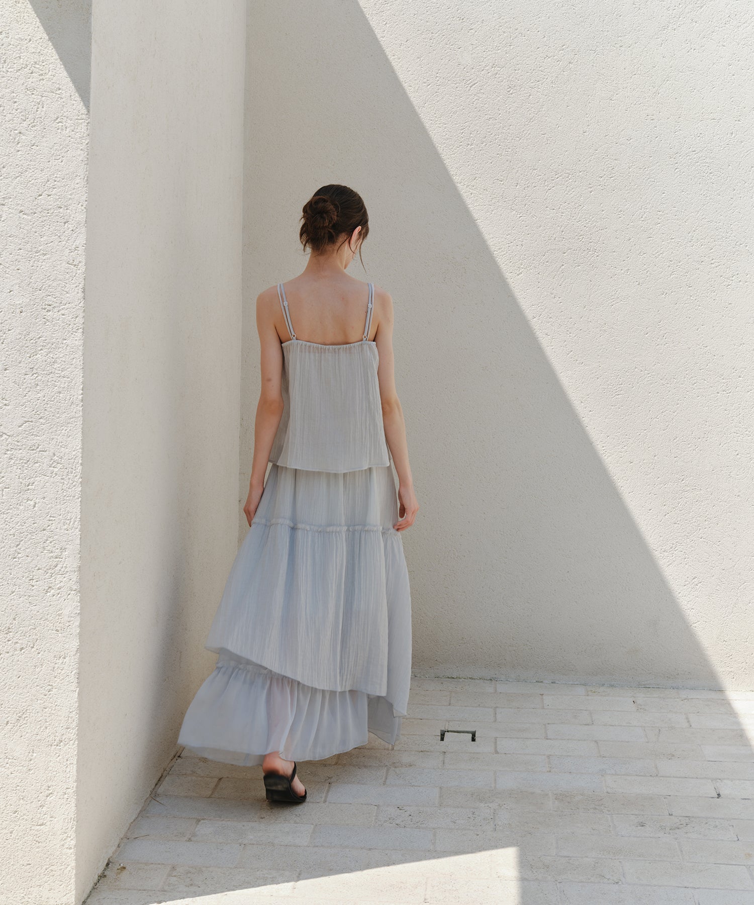 「7月上旬～中旬出荷」Sheer Panel Tiered Flare Skirt