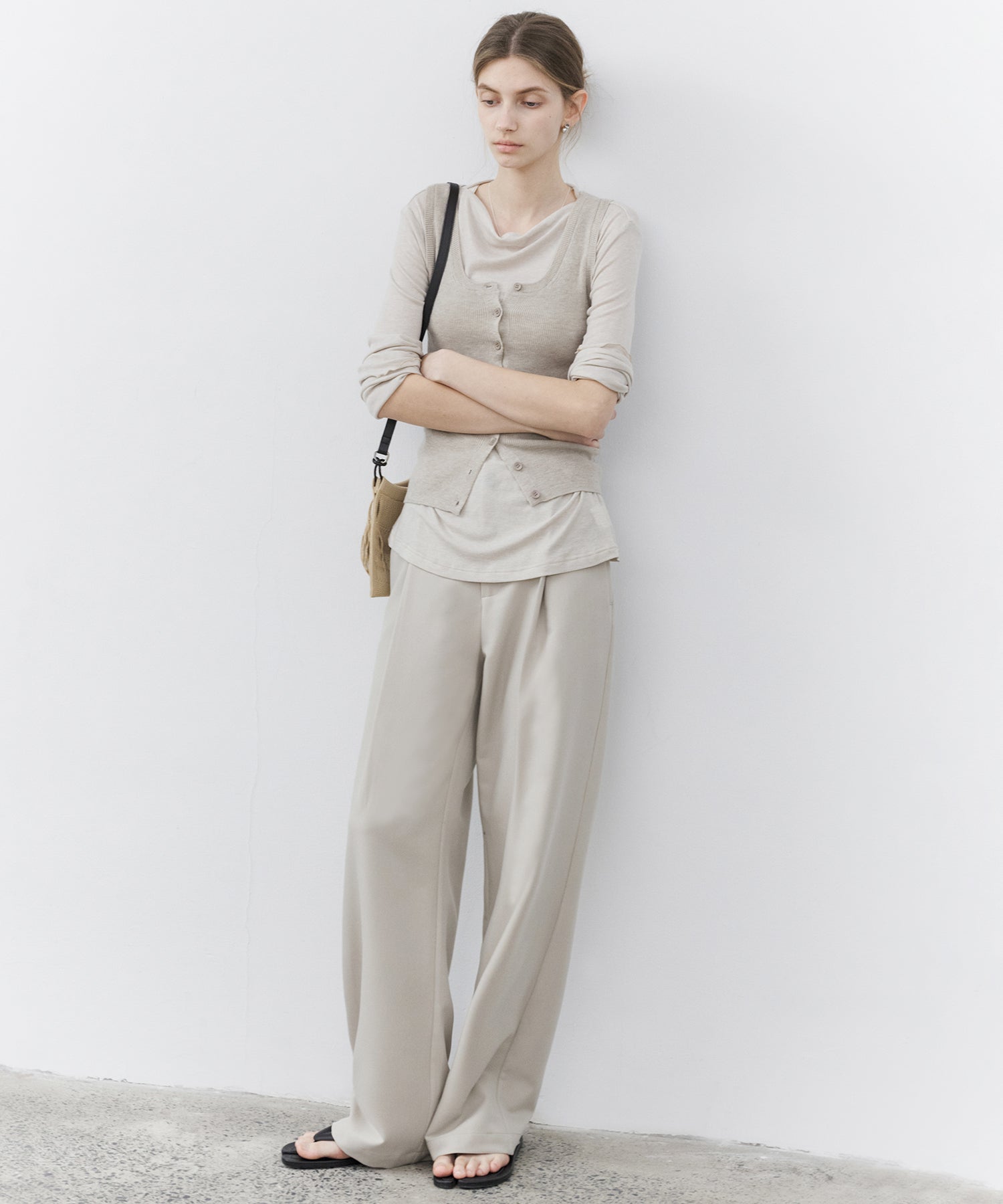 Draped Wide-Leg Tailored Pants
