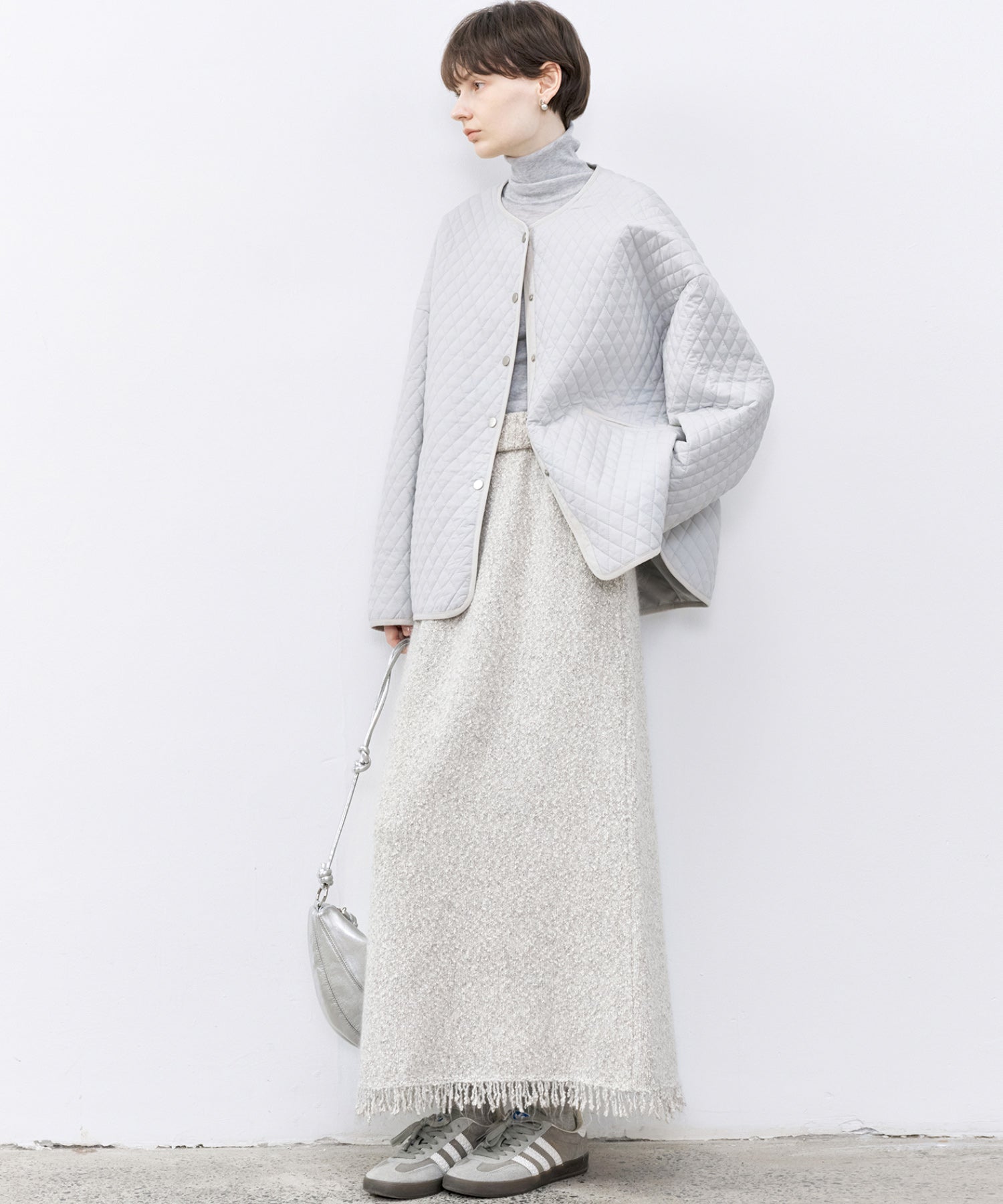 Fringe Accent Textured Knit Skirt – Tweed-Like A-Line