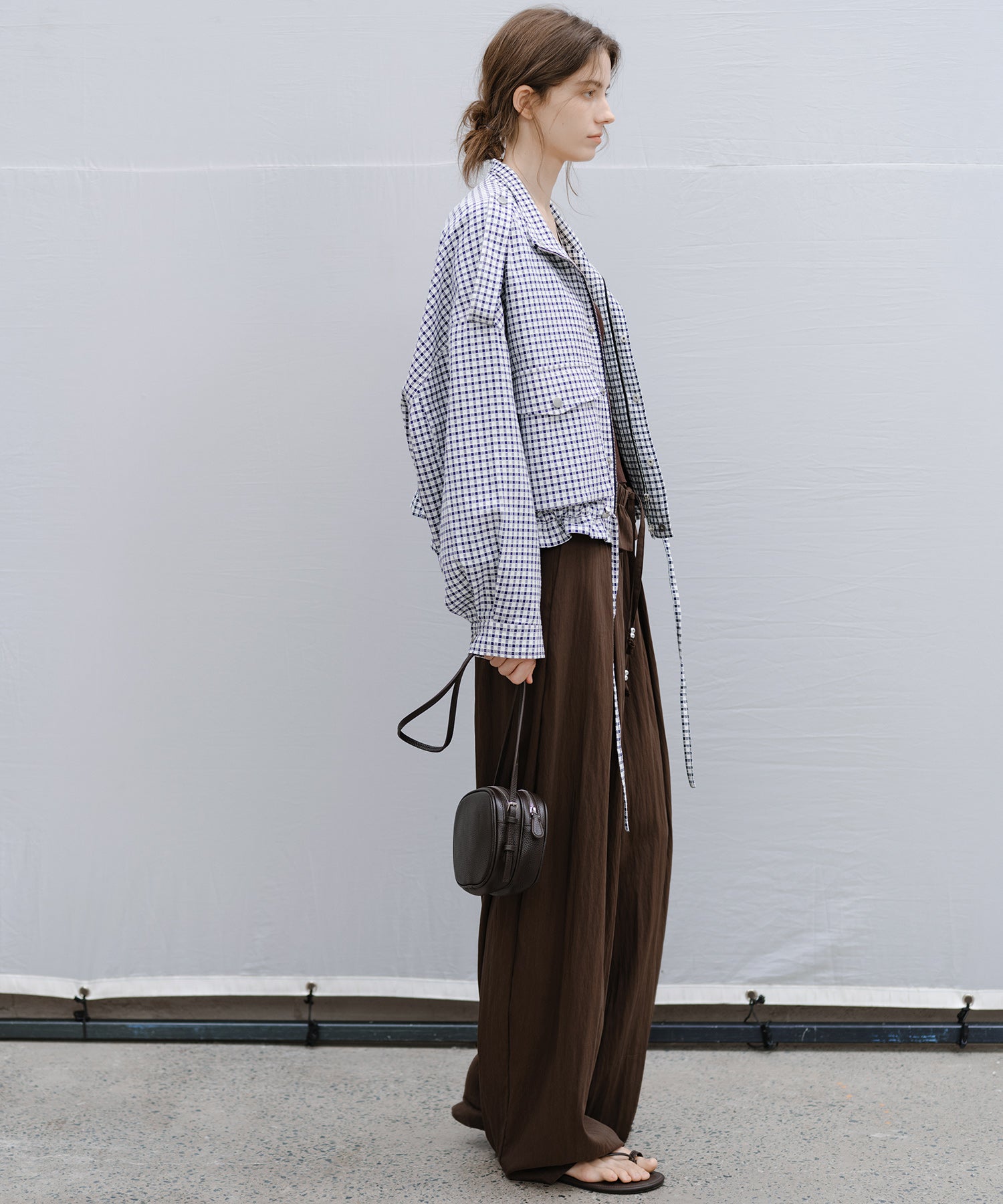 "Shipping late February to early March" Stand Collar Check Drawstring Jacket