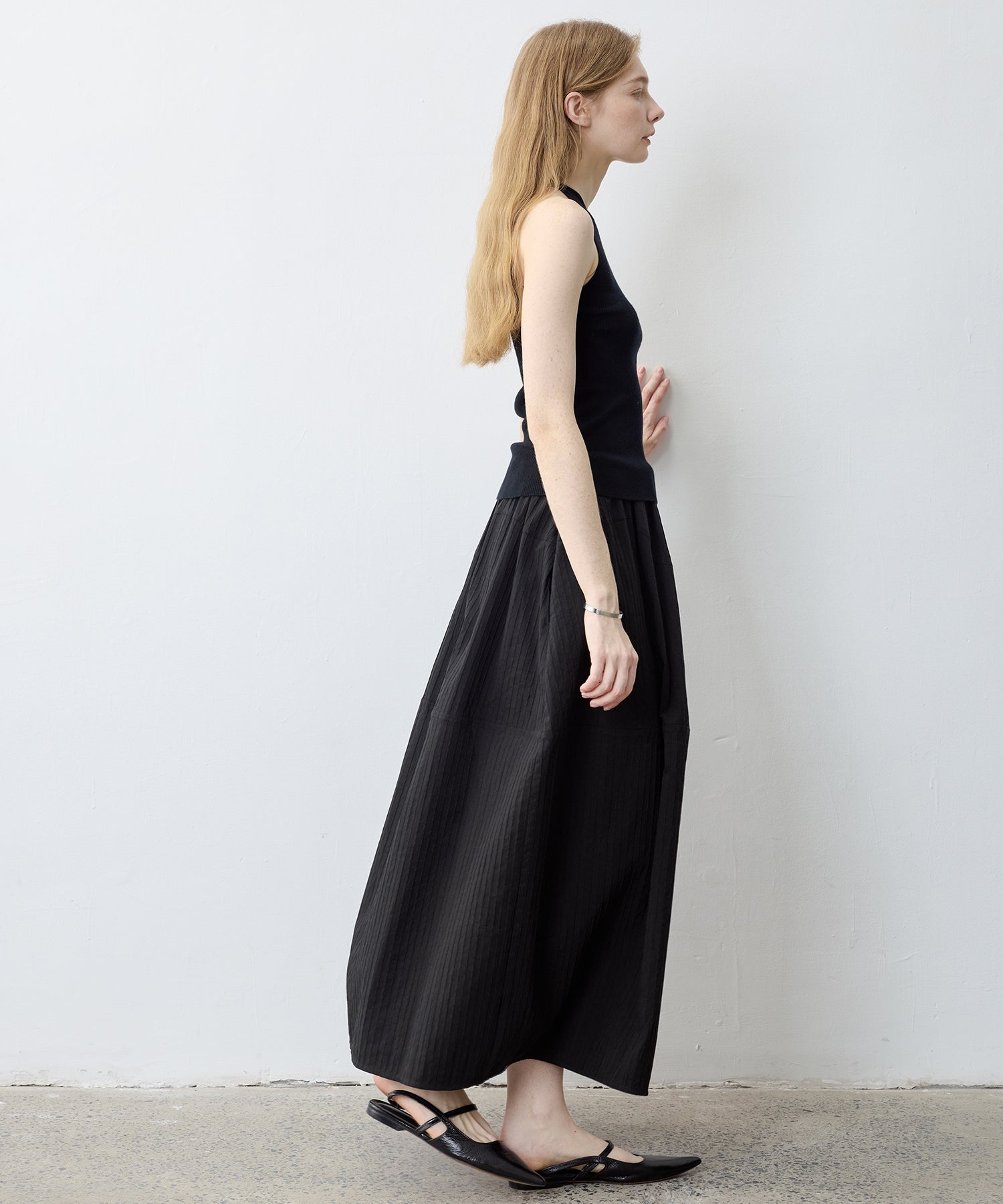 Textured Stripe Semi-Balloon Long Skirt
