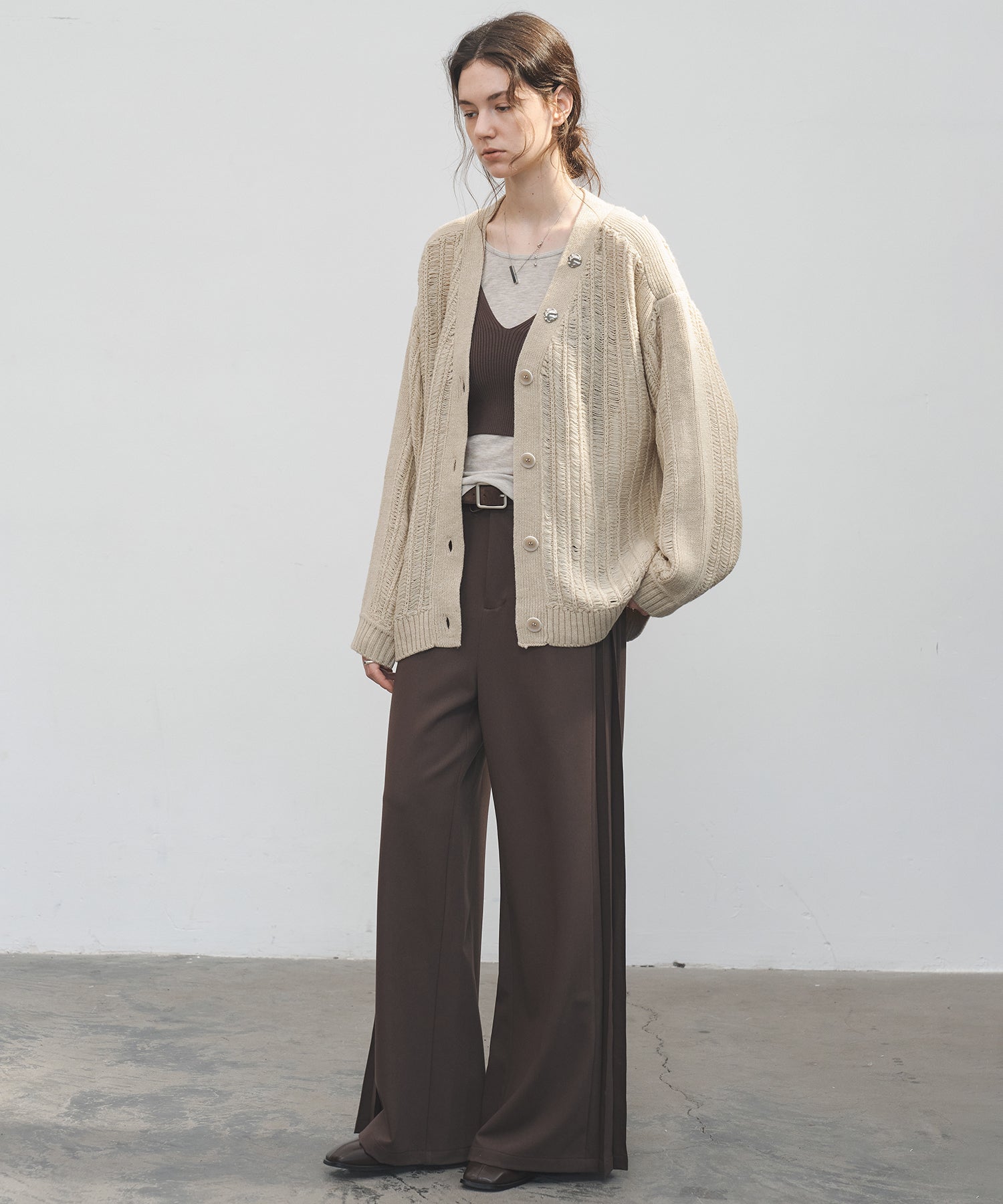 Side Pleat Wide Slacks