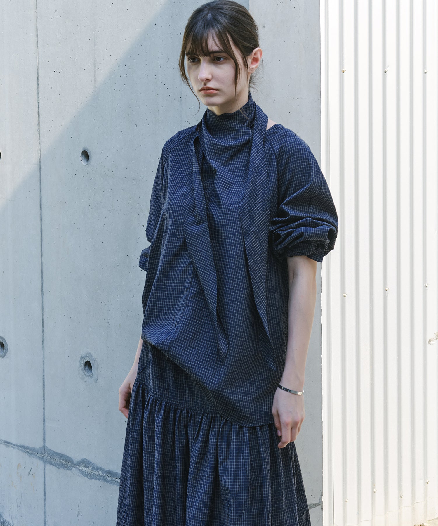 「9月下旬出荷予定」Cross Stole Collar Oversized Shirt