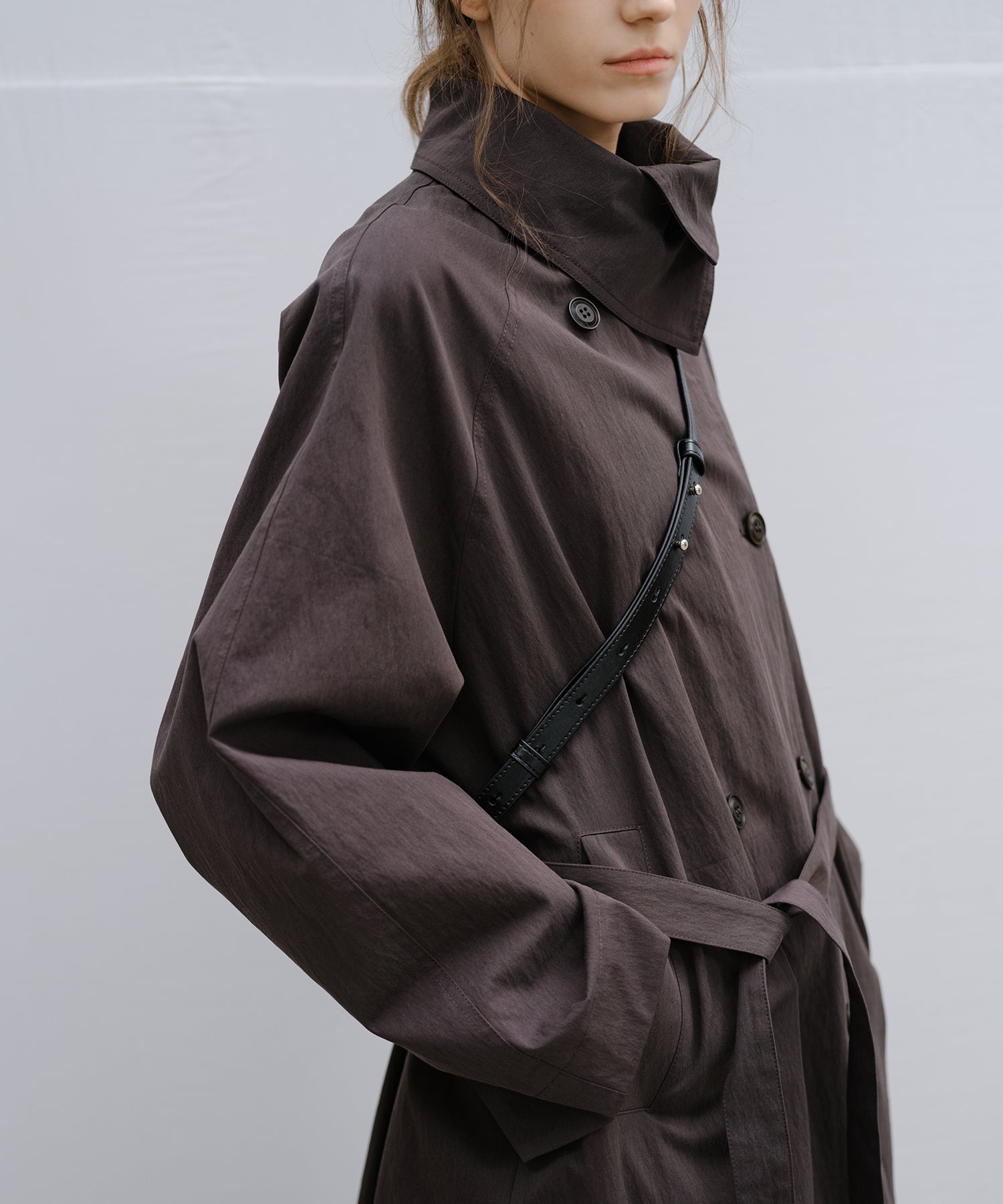 Wrap Collar Belted Long Trench Coat