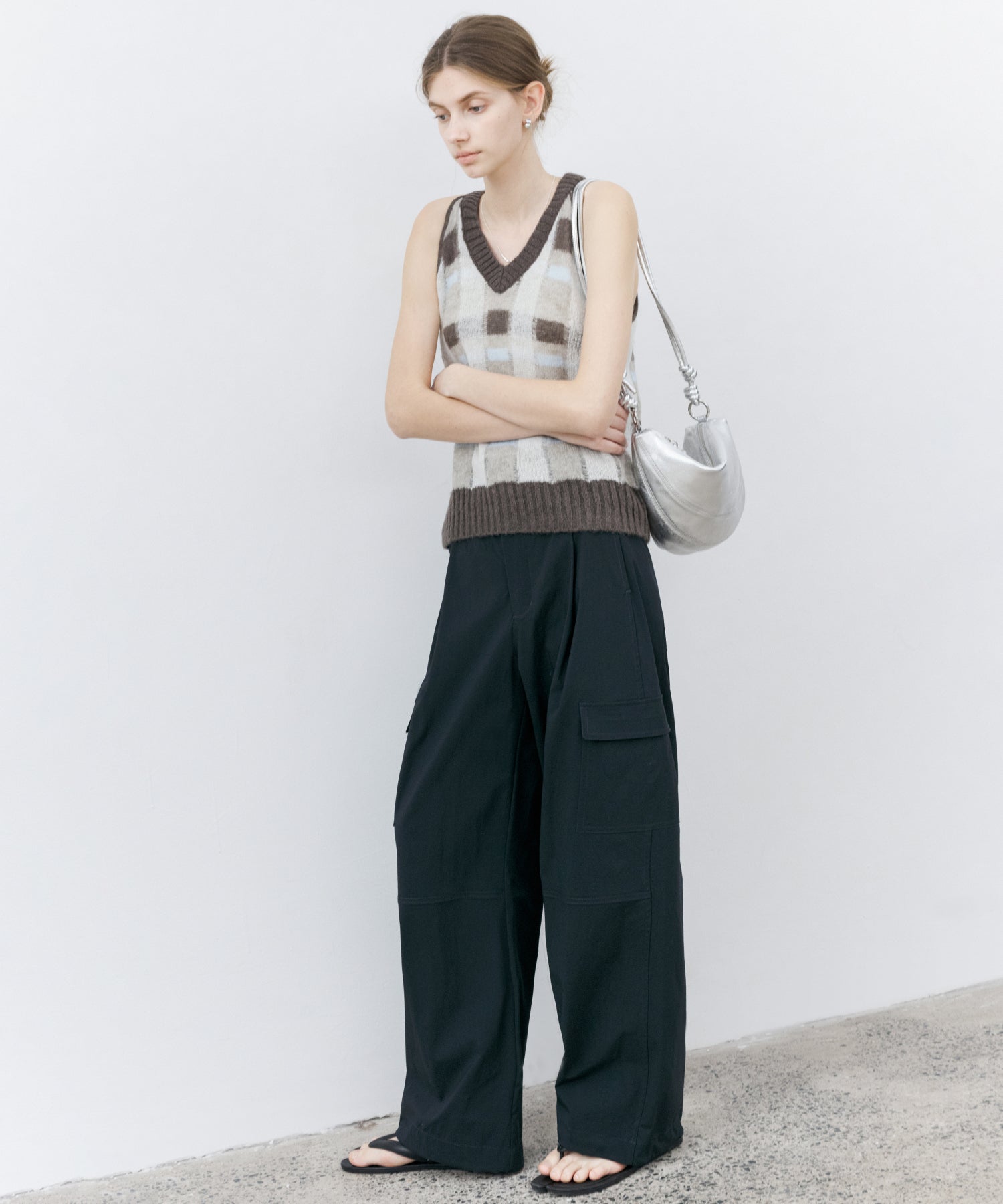 Check Jacquard V-Neck Knit Vest