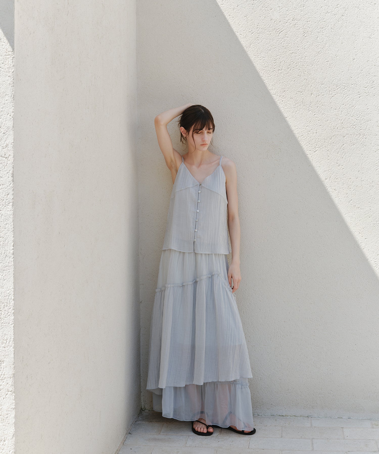 「7月上旬～中旬出荷」Sheer Panel Tiered Flare Skirt