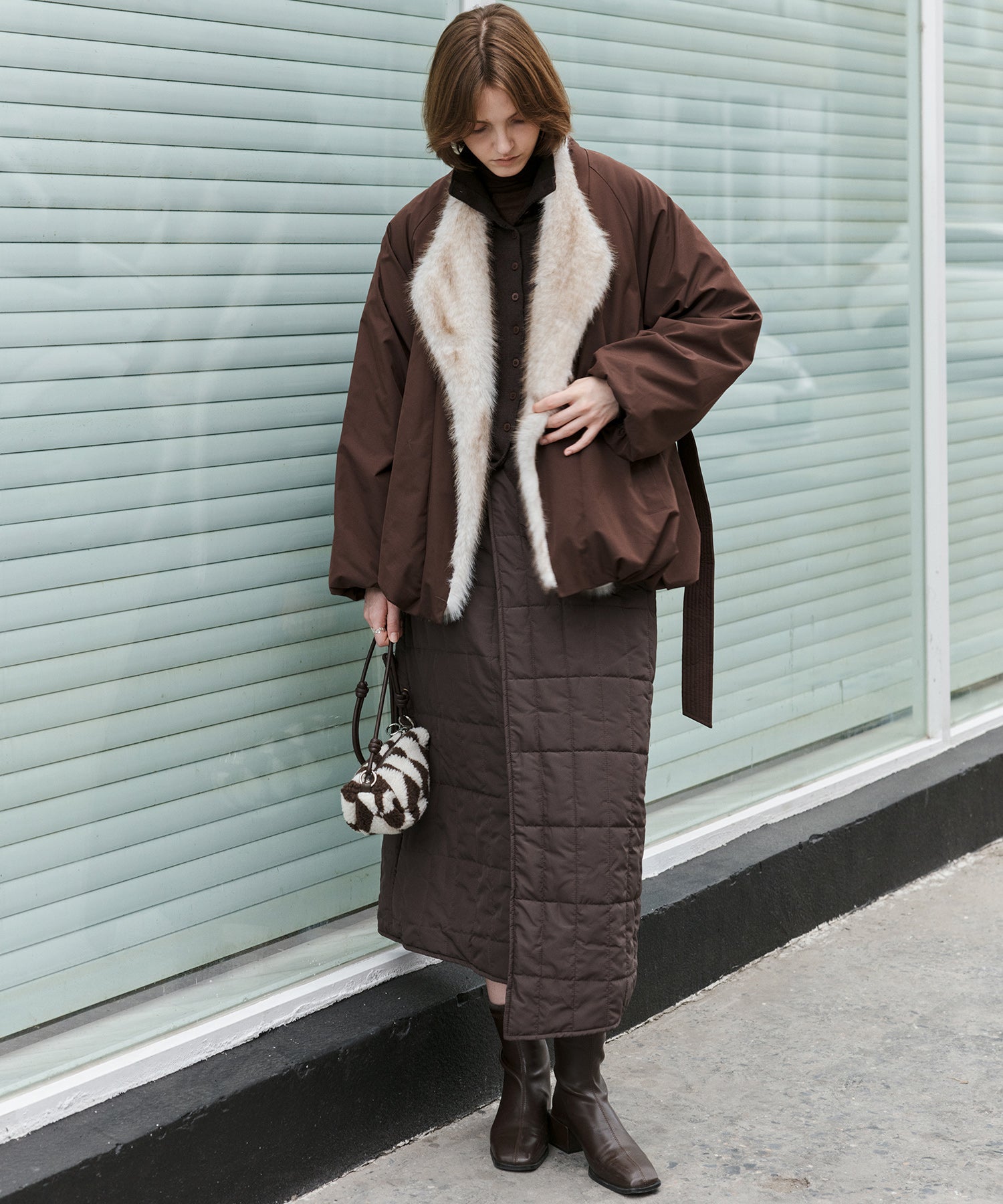Faux Fur Collar Balloon Down Jacket