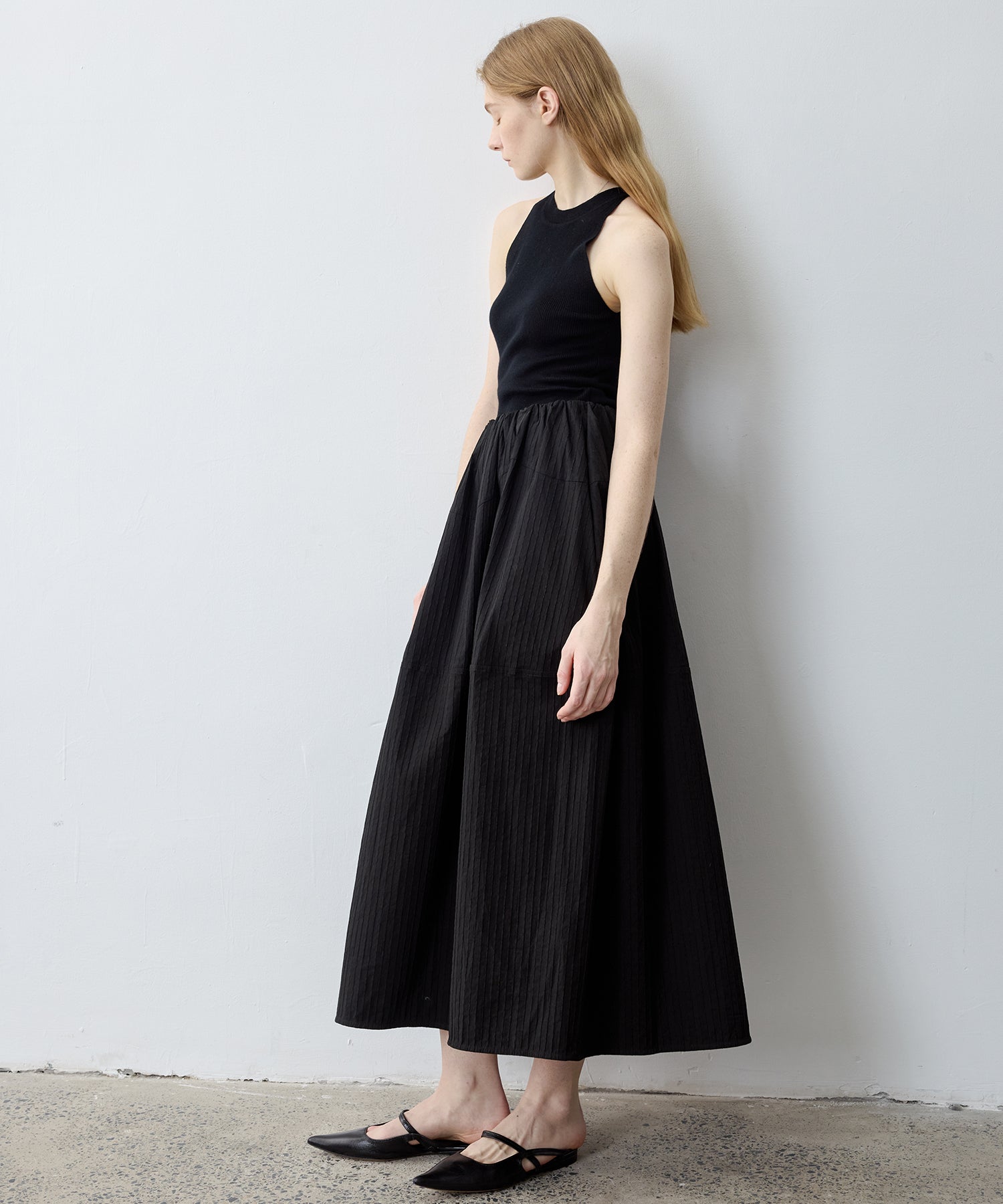Textured Stripe Semi-Balloon Long Skirt