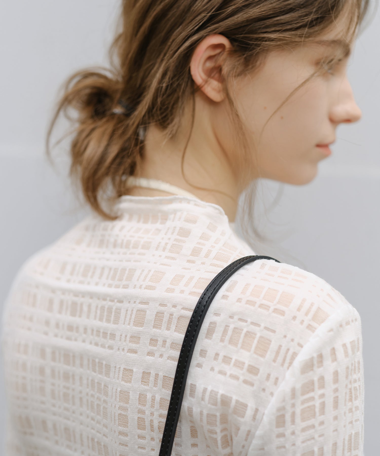 "Shipping from early to mid-March" Check Pattern Sheer Mesh Long Sleeve Top