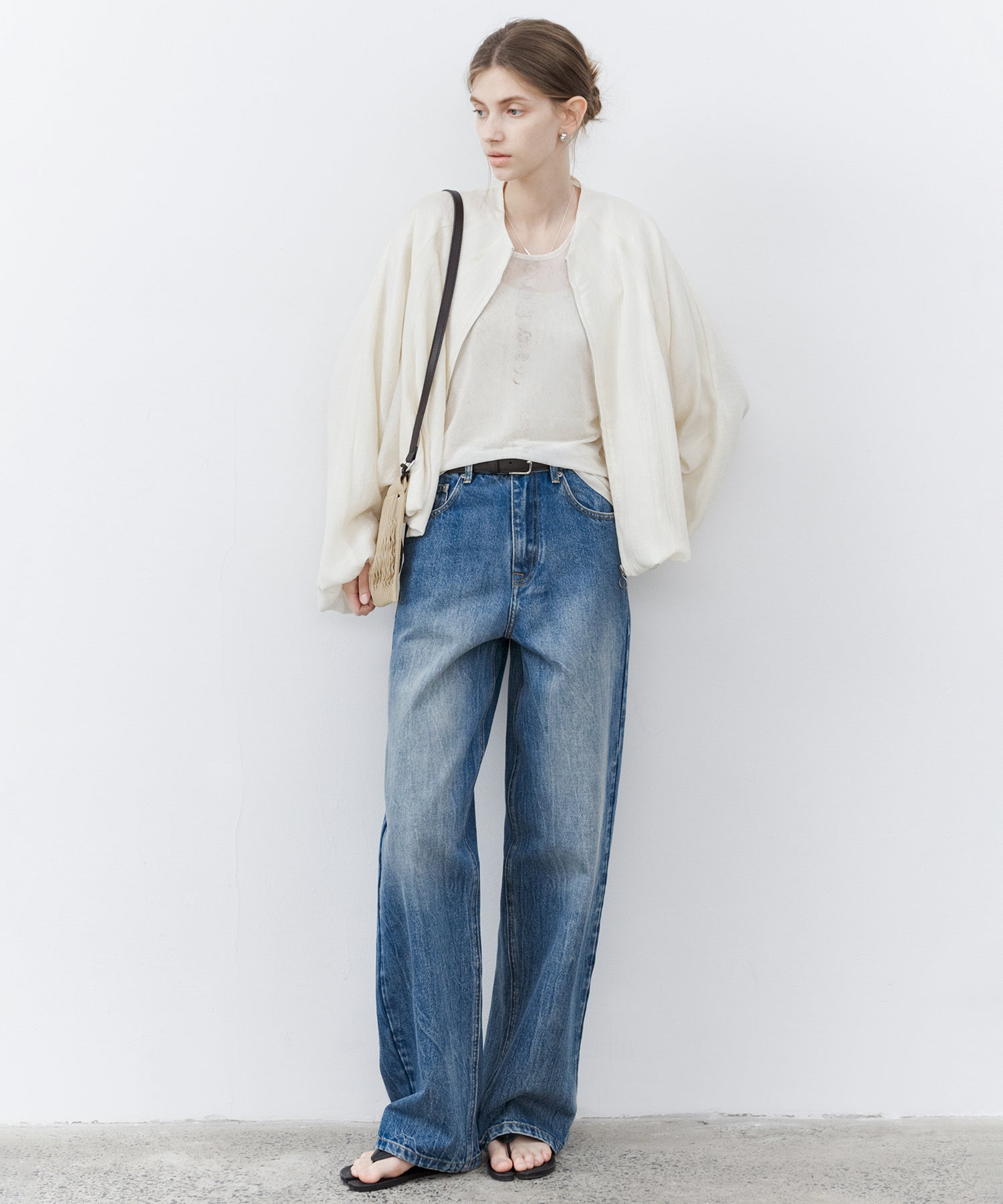 Washed Wide Straight Denim Pants