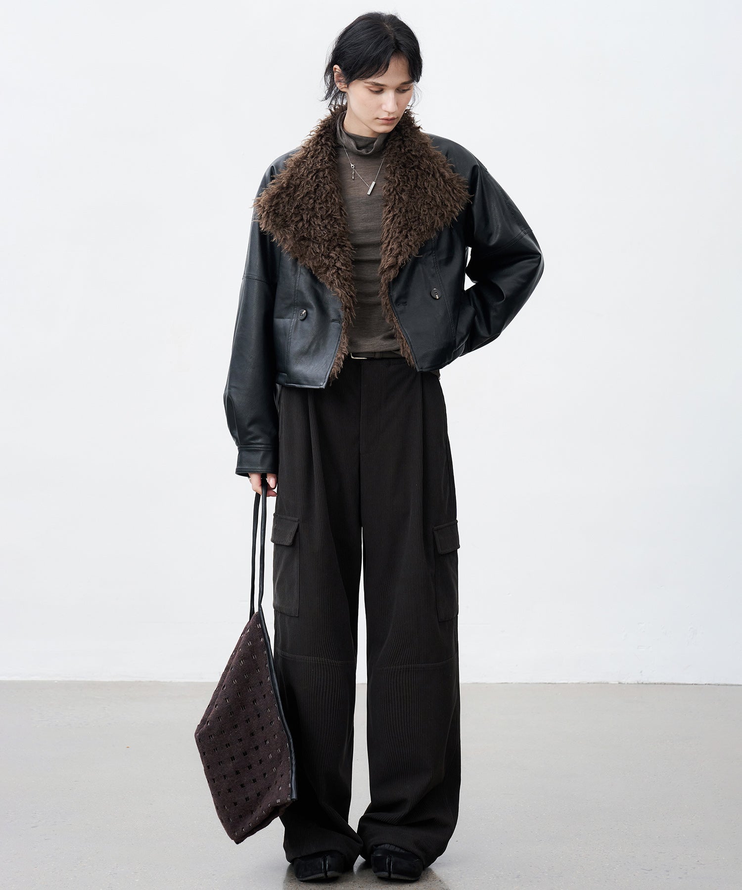 Faux Leather & Fleece Panel Short Jacket