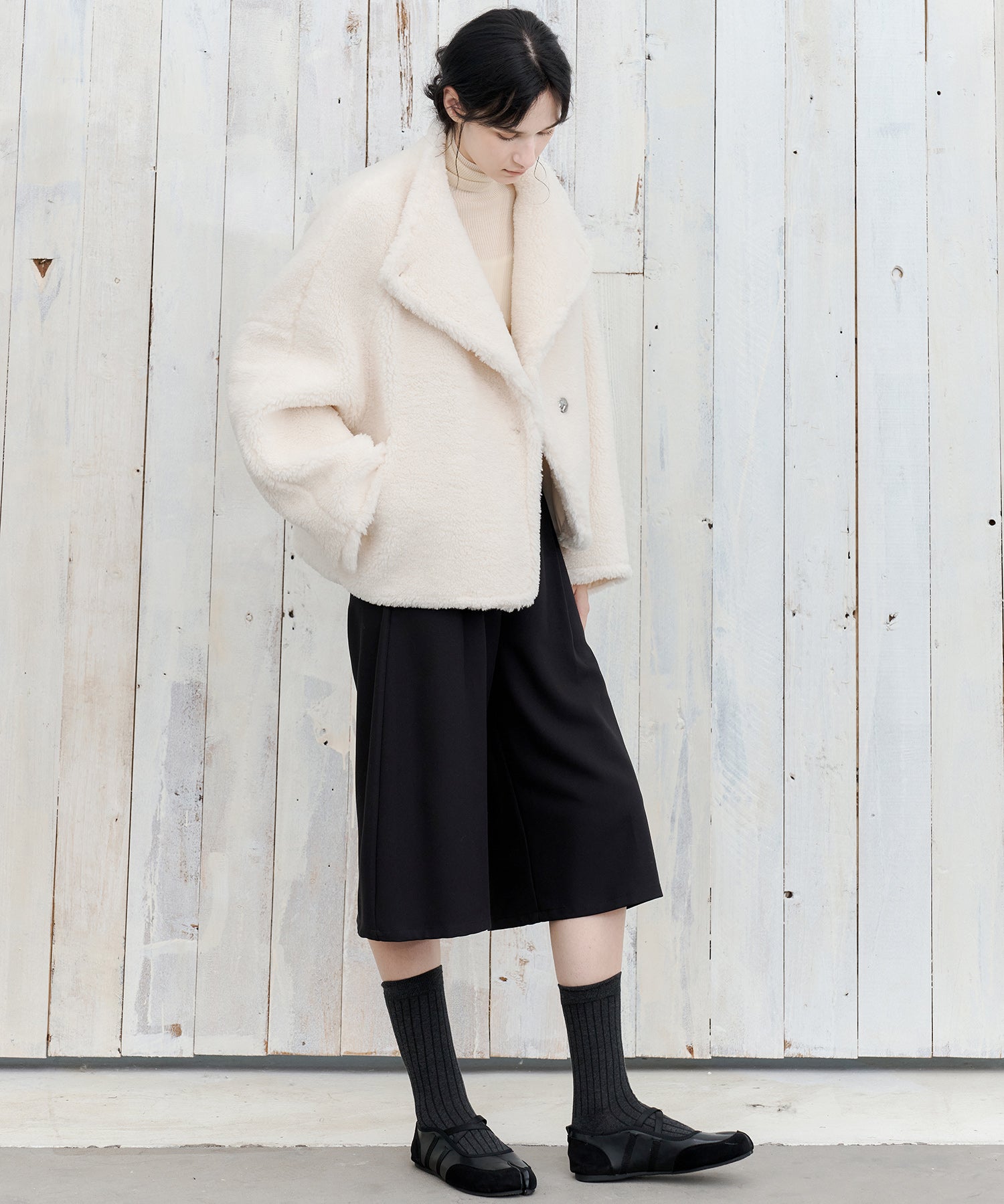 Asymmetric Collar Faux Shearling Short Jacket