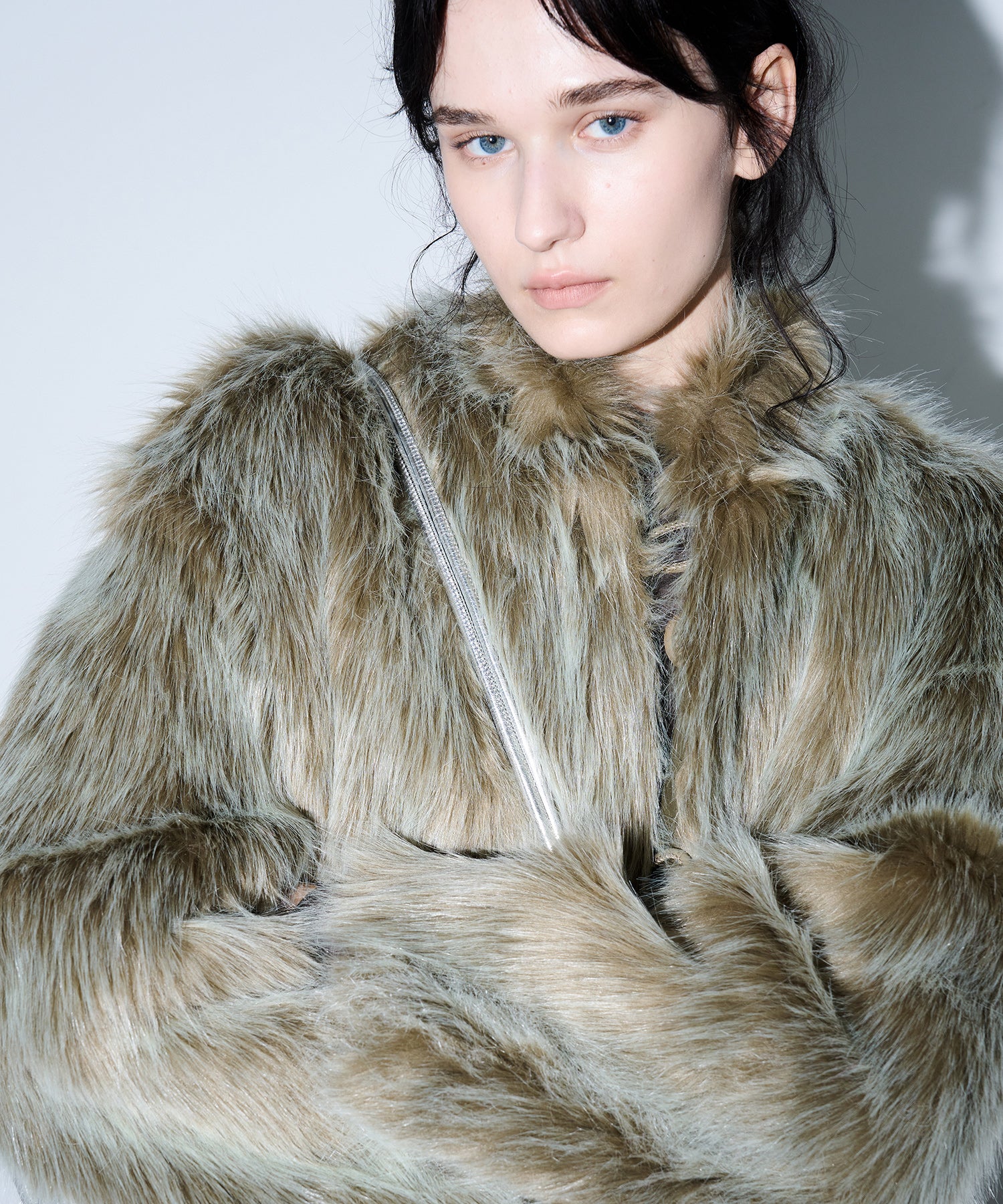 Long Faux-Fur Lapel Coat