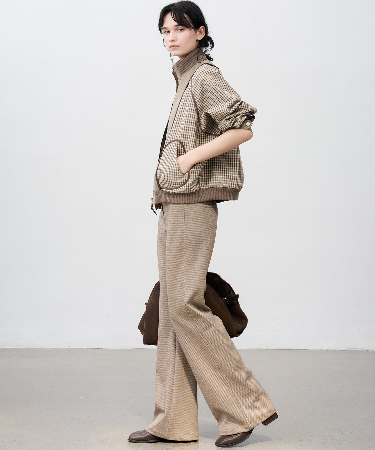 Reverse-Look Oversized Cropped Check Short Jacket