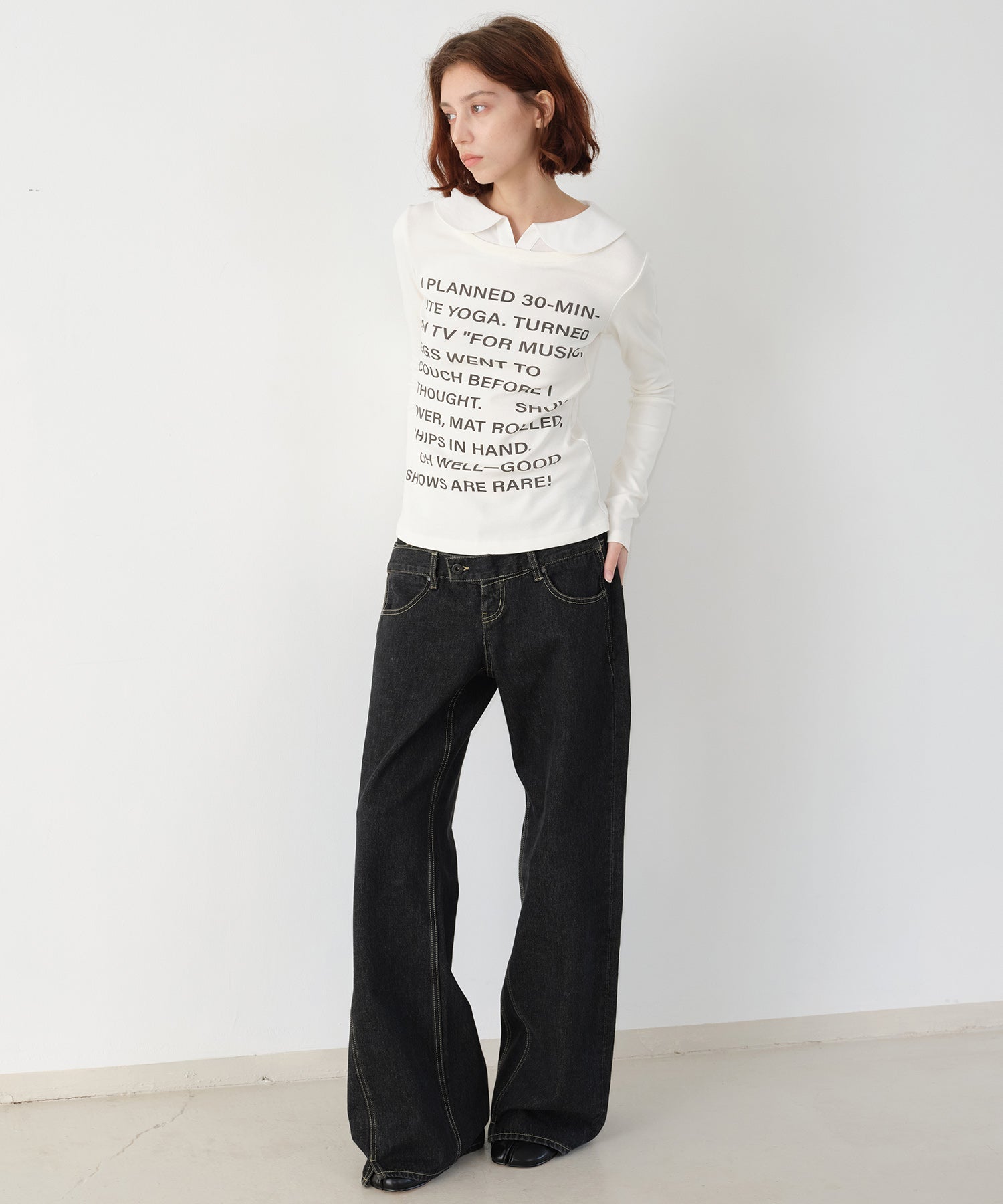 Layered-Look Shirt Collar Slogan Print Slim-Fit Base T-Shirt