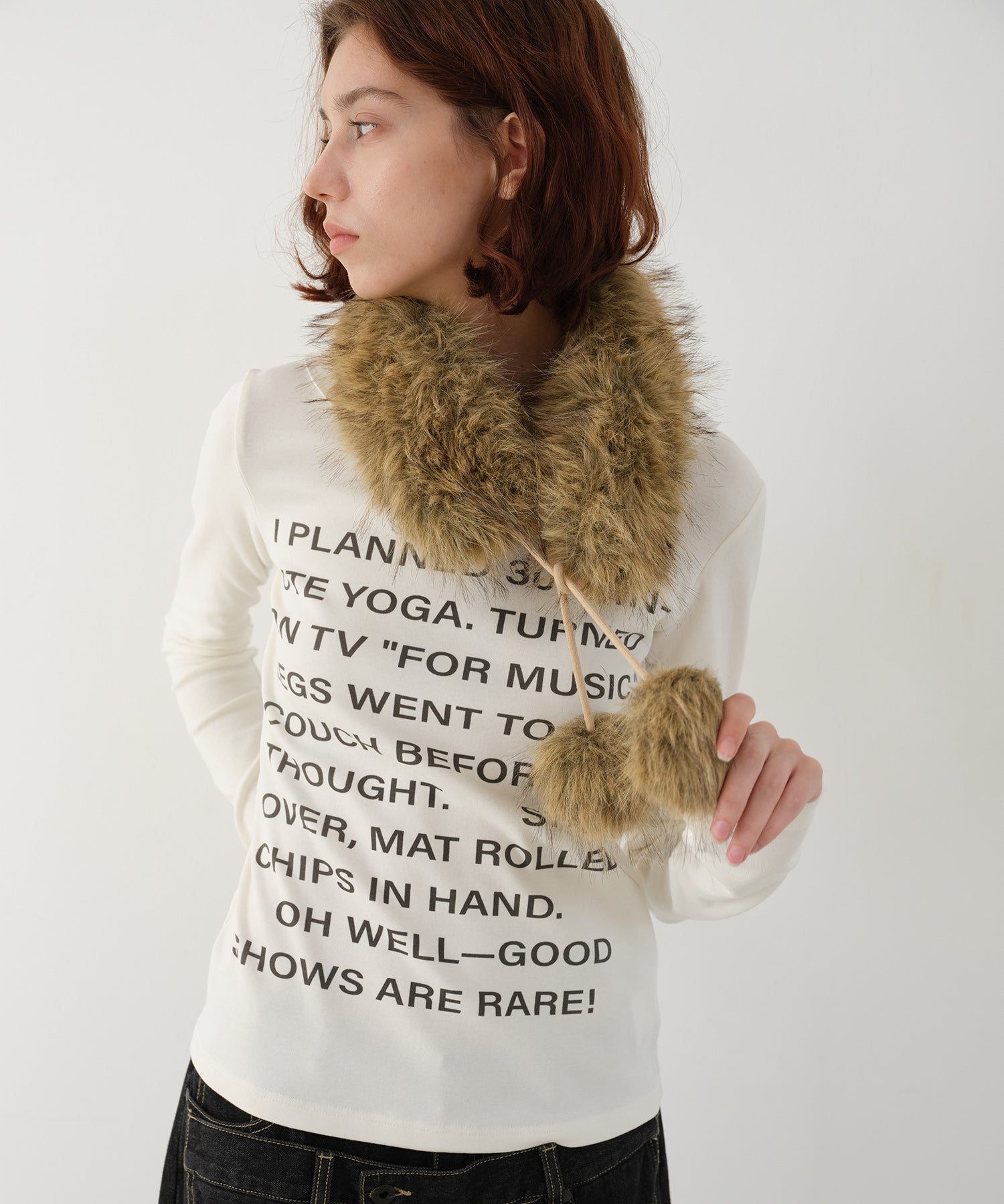 Layered-Look Shirt Collar Slogan Print Slim-Fit Base T-Shirt