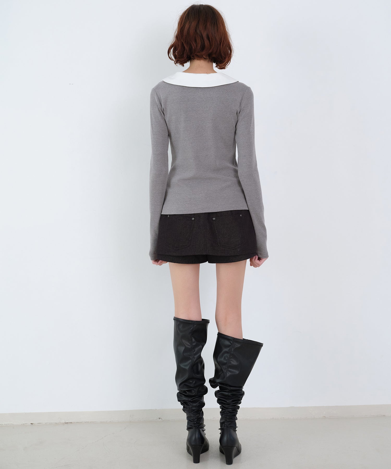 Layered-Look Shirt Collar Slogan Print Slim-Fit Base T-Shirt