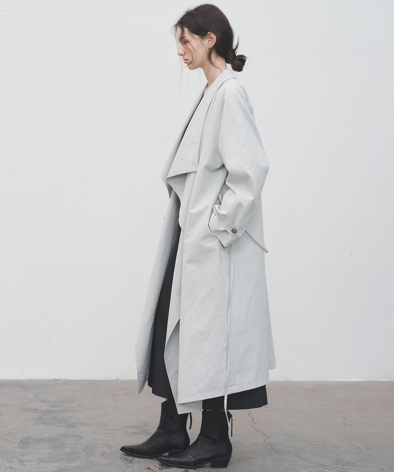 Layered Drape-Neck Trench Coat – Oversized Long Silhouette