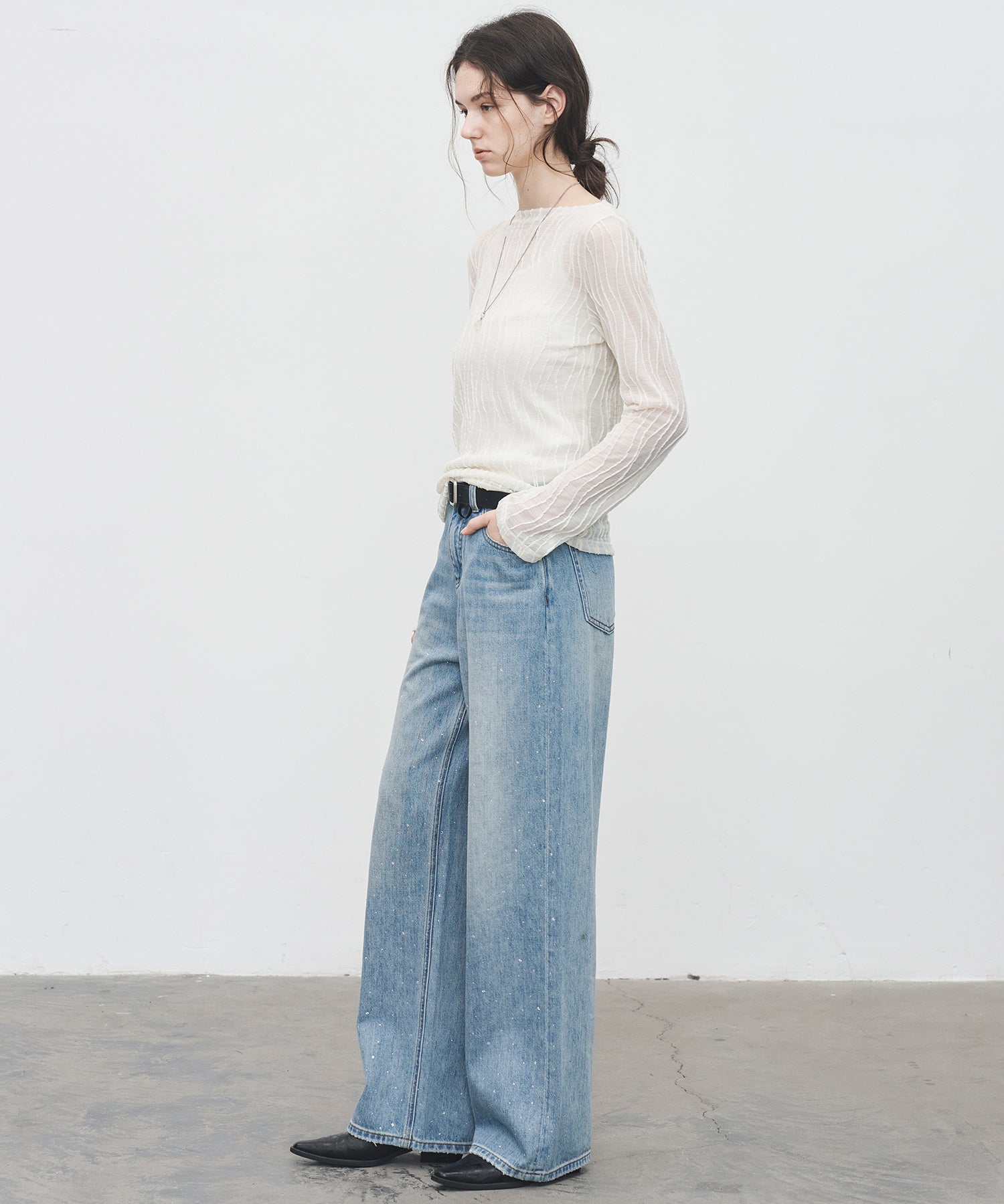 Gradient Rhinestone Wide-Leg Jeans