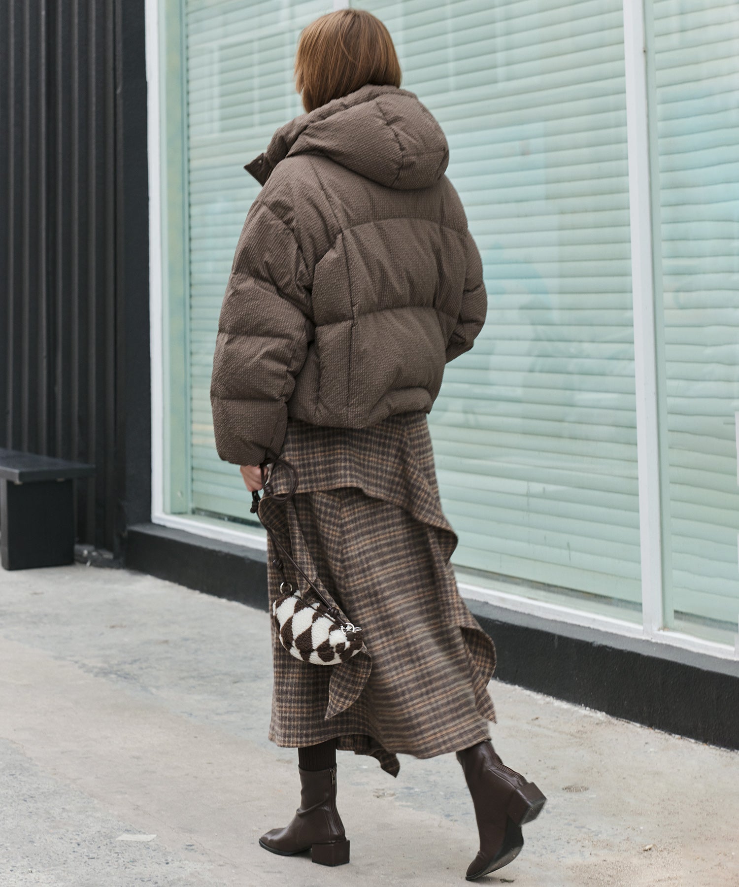 Textured Crinkle Hooded Short Down Jacket