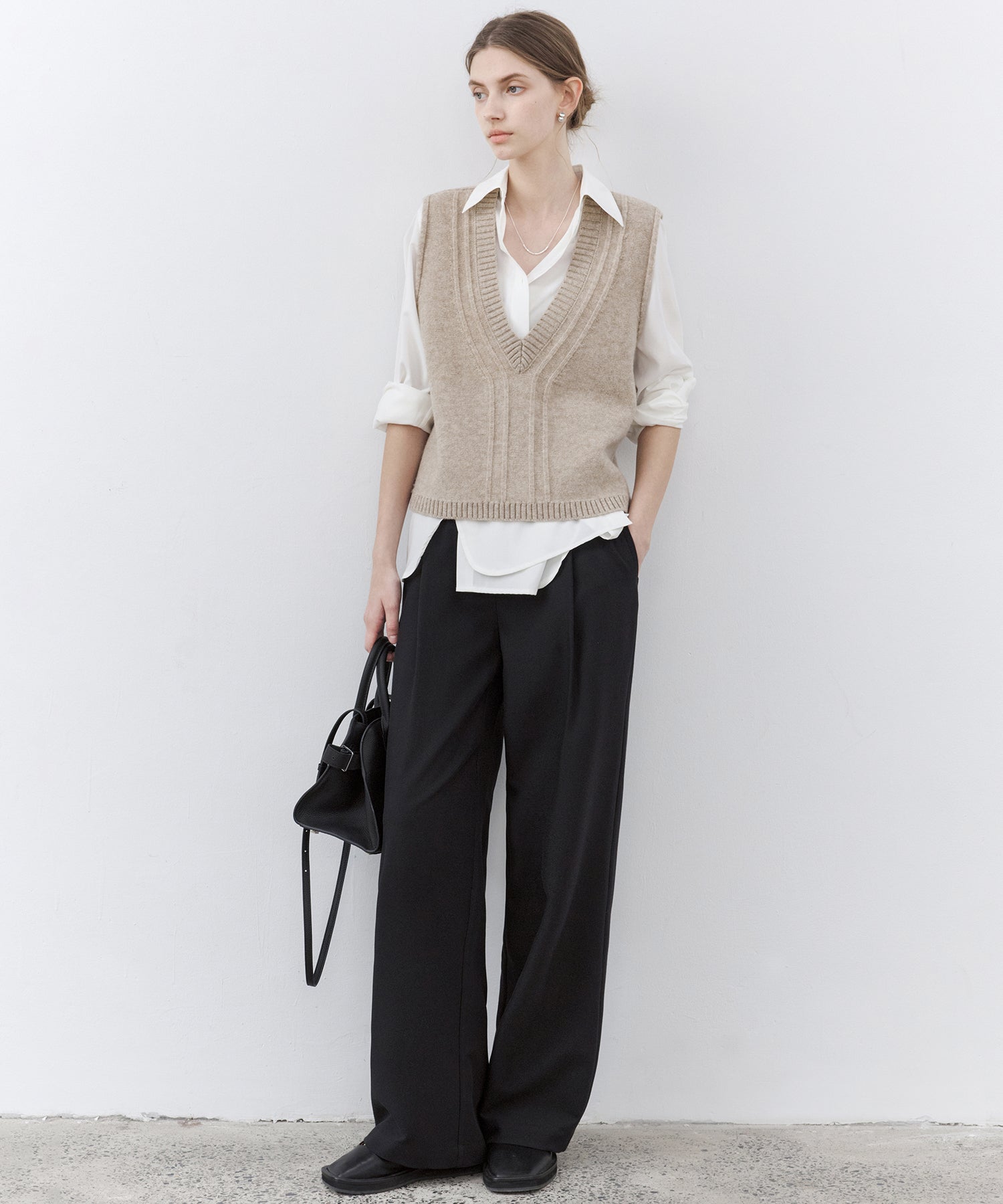 Draped Wide-Leg Tailored Pants