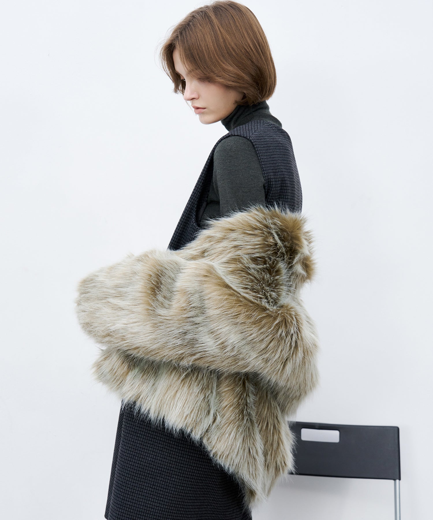 Long Faux-Fur Lapel Coat