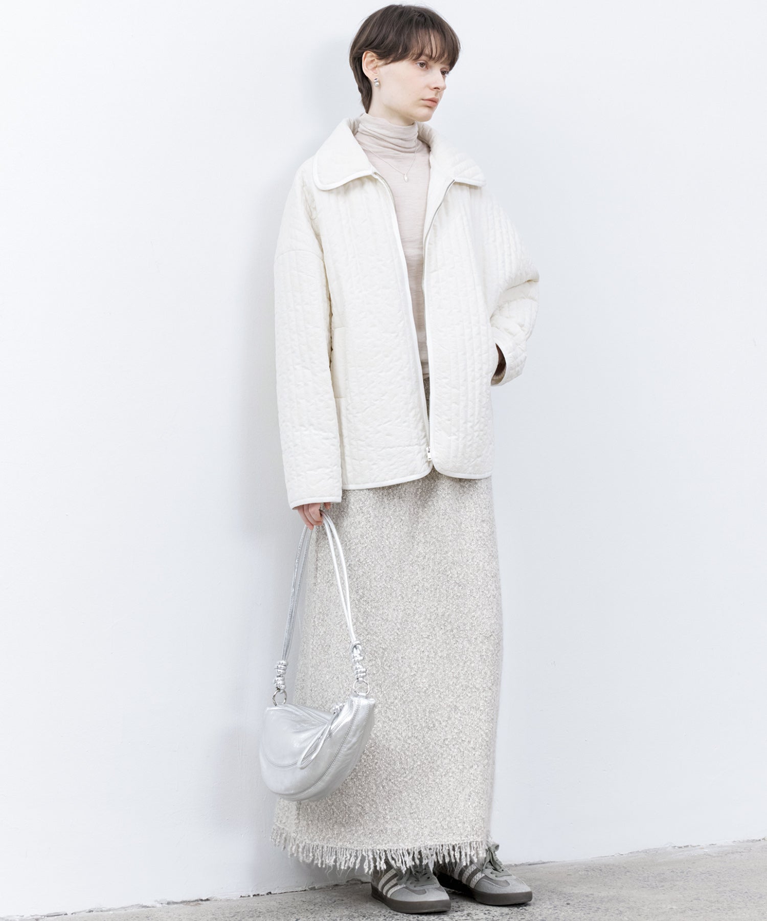 Fringe Accent Textured Knit Skirt – Tweed-Like A-Line