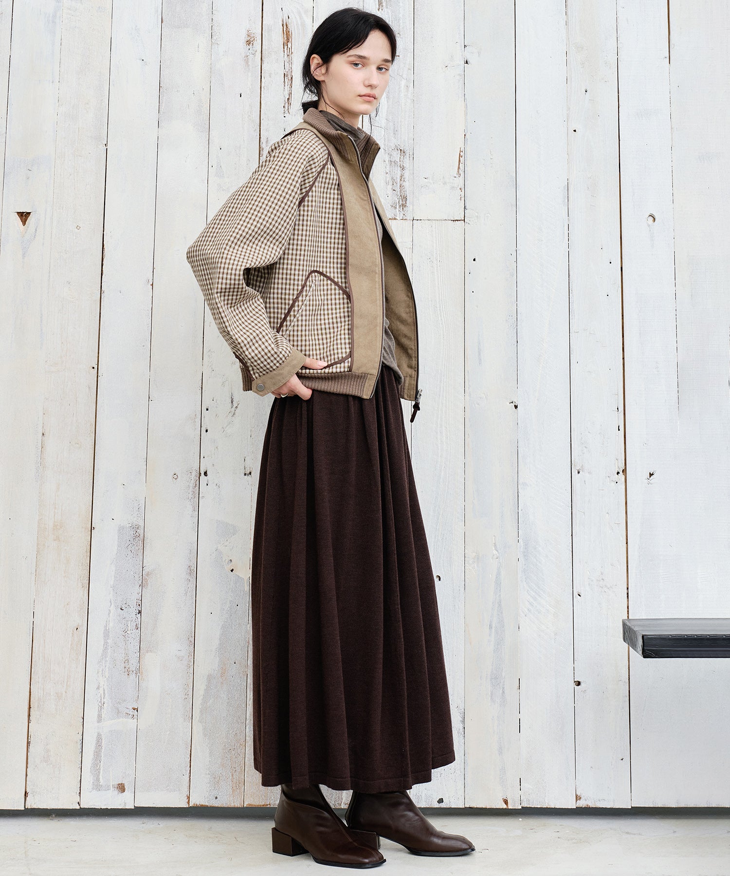 Reverse-Look Oversized Cropped Check Short Jacket