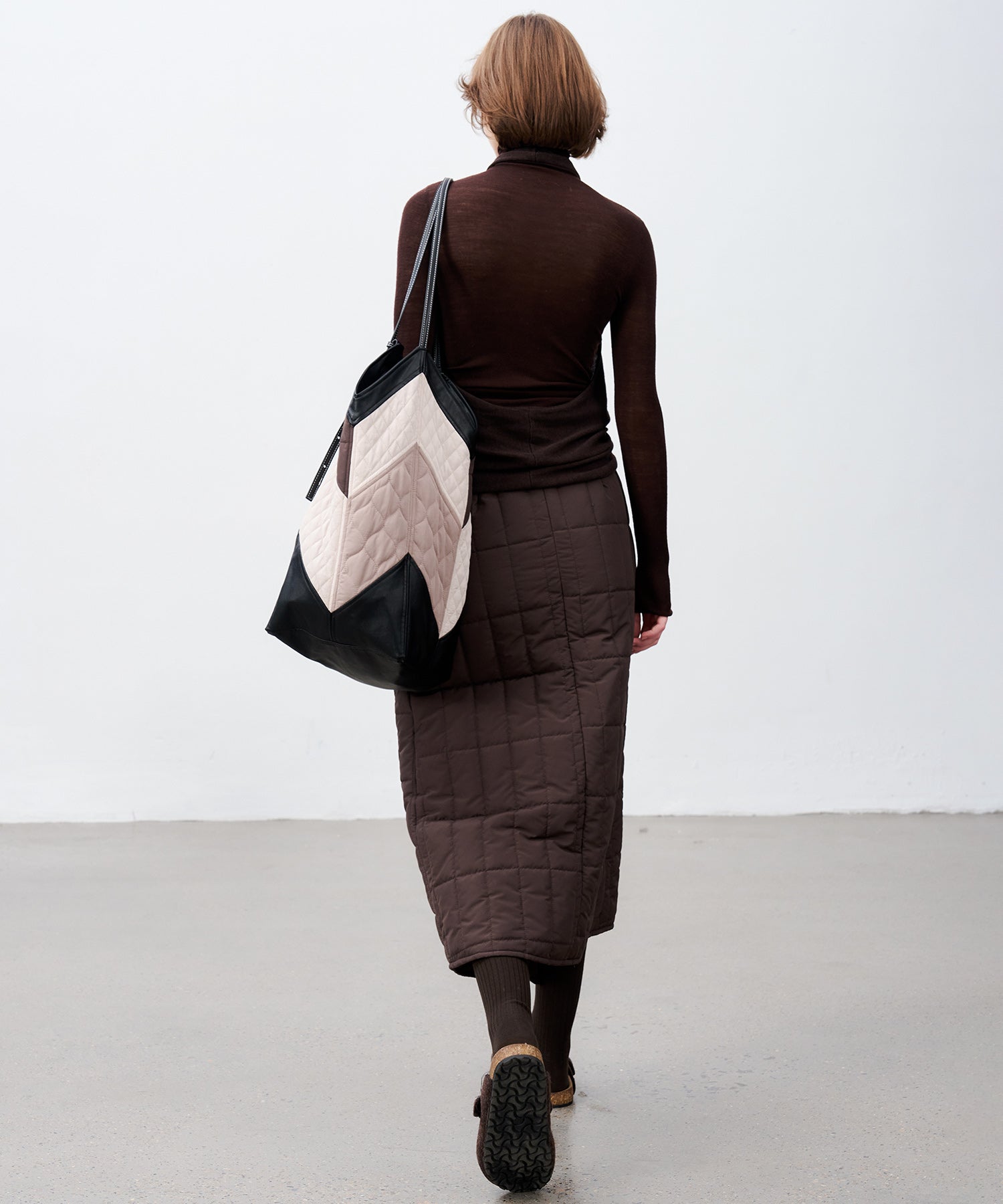 Quilted Overlap Long Skirt Straight Silhouette Padded Warm Winter Skirt