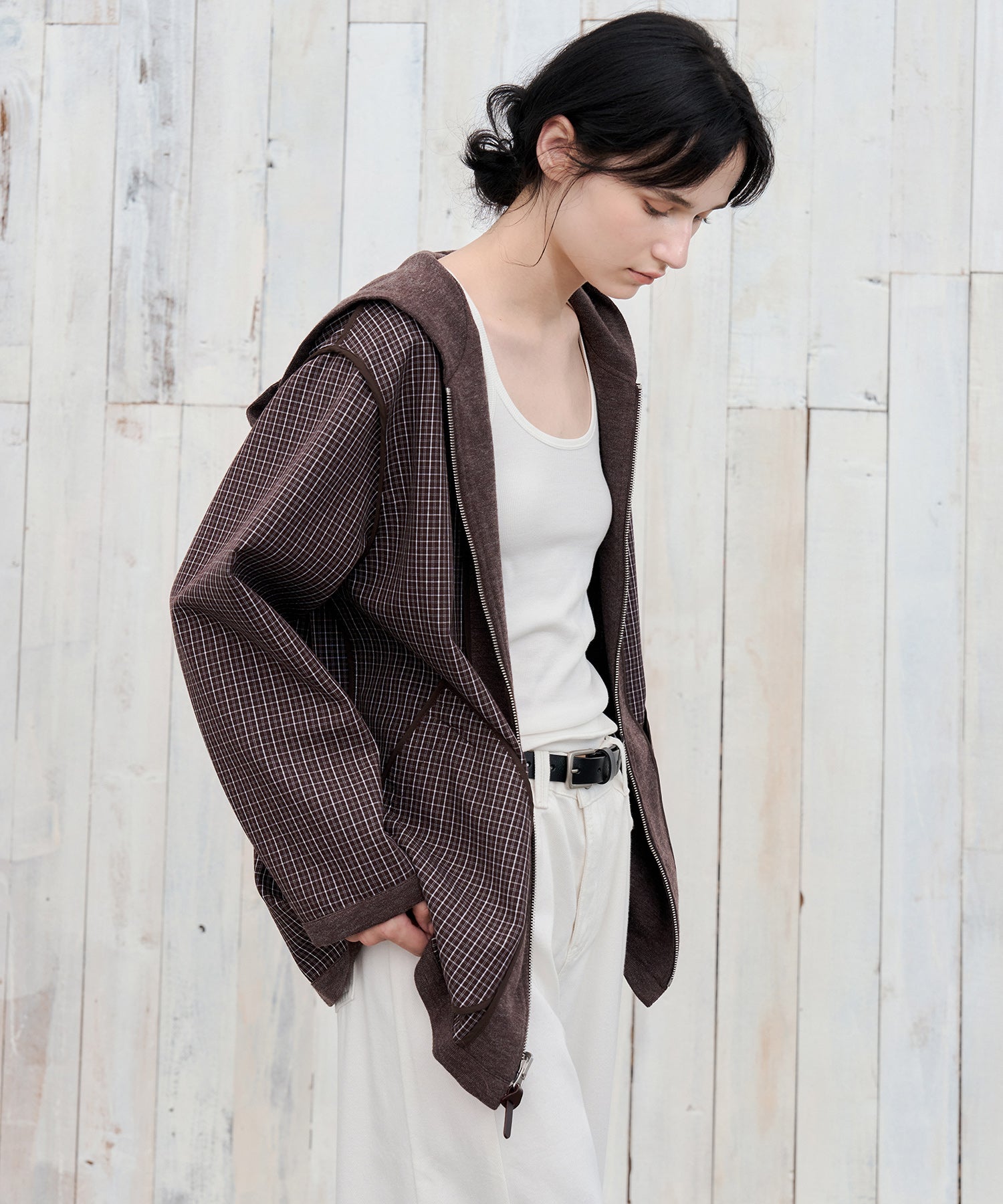 Plaid Double-Sided Oversized Zip Hoodie