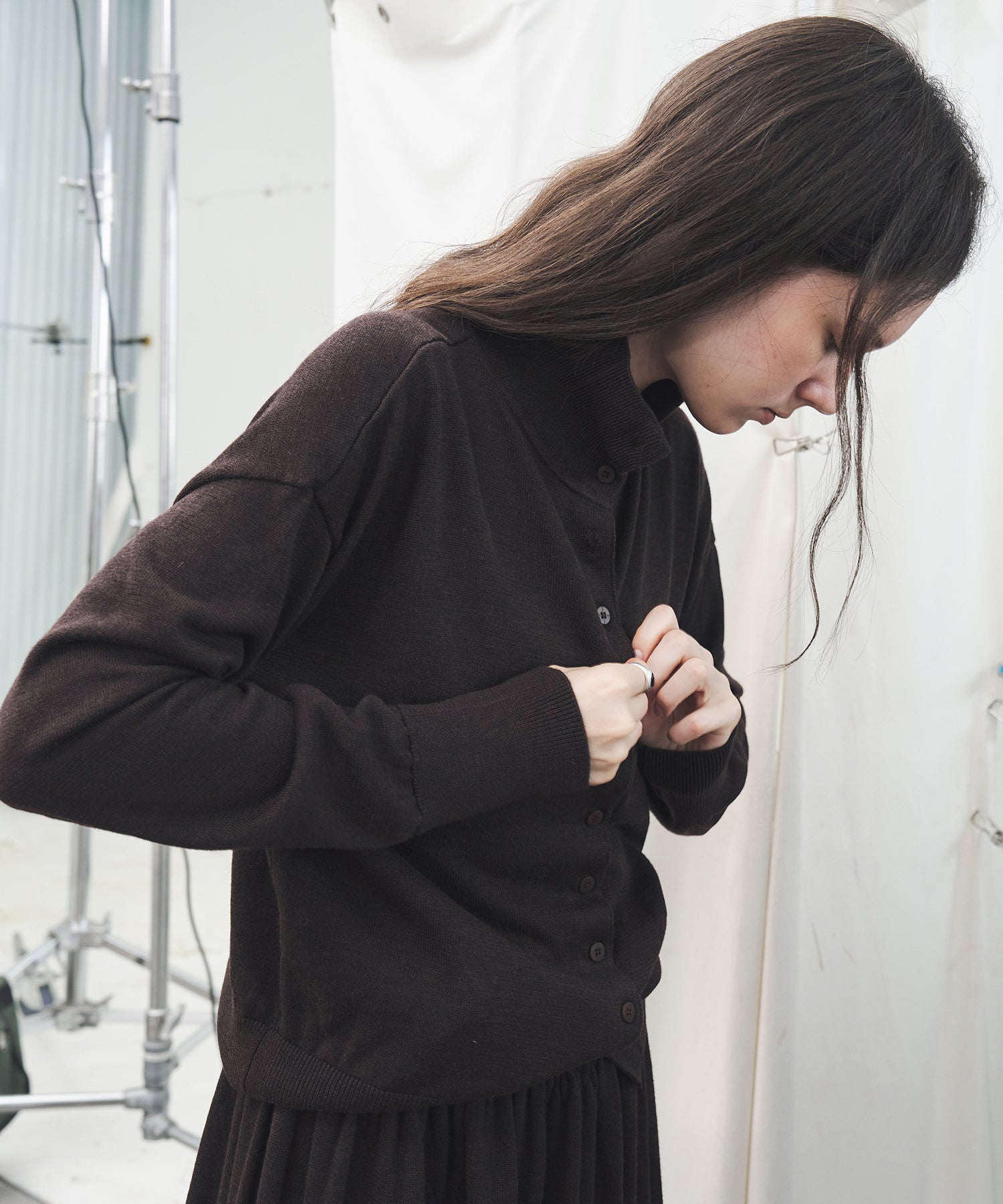 High Neck Lightweight Knit Cardigan Sweater