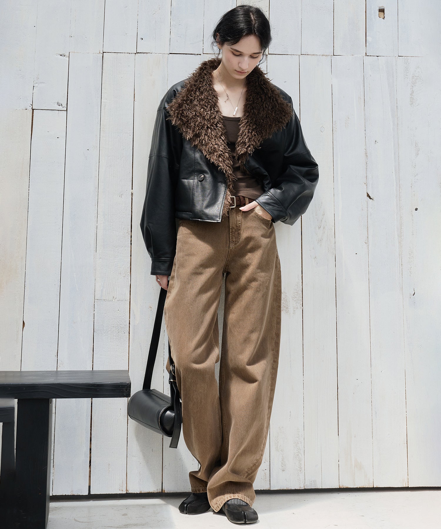 Faux Leather & Fleece Panel Short Jacket