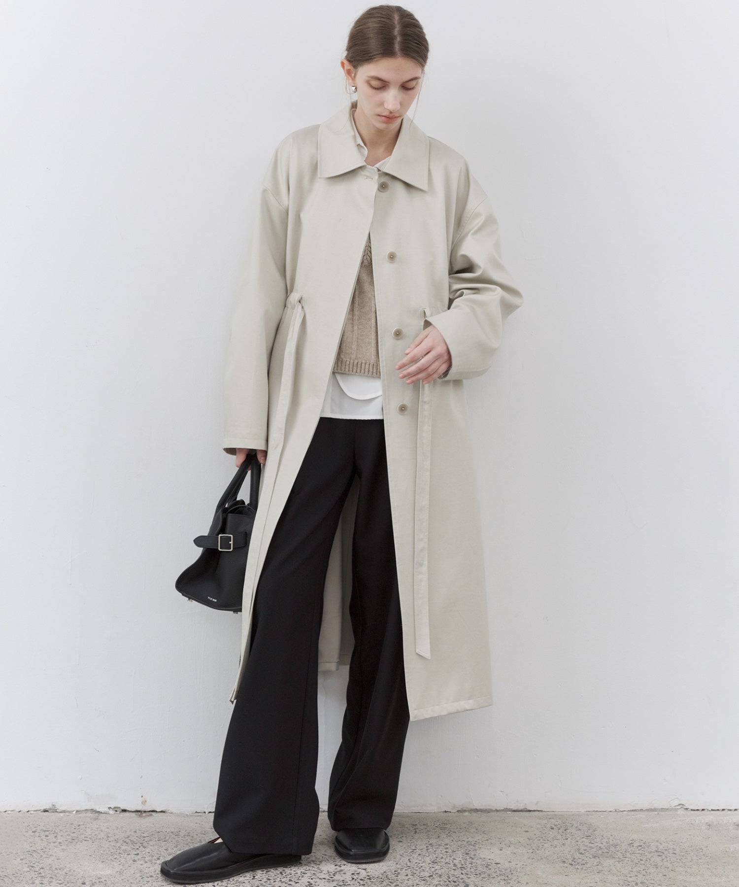 Notched Collar Oversized Belted Trench Coat
